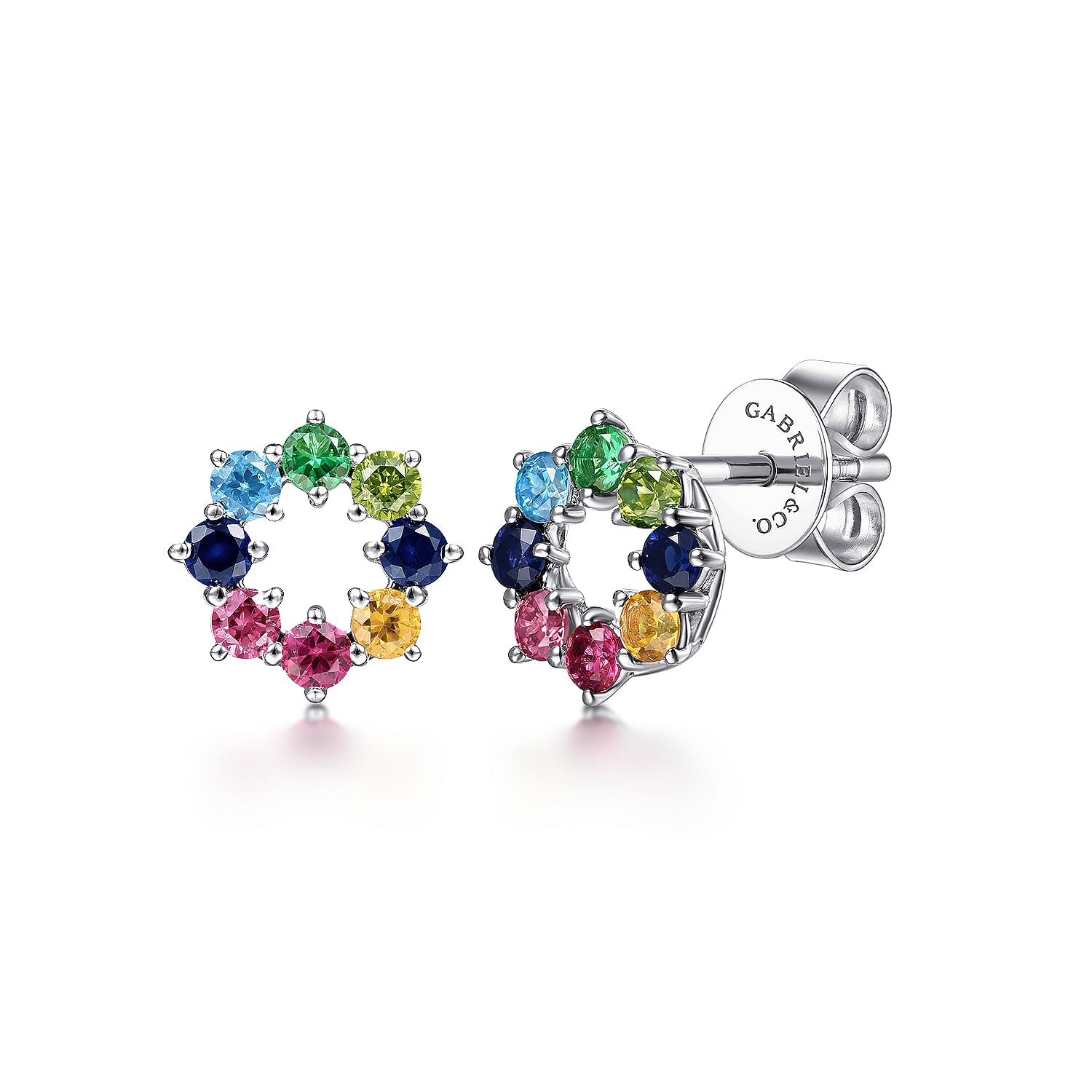 Gabriel Co 14K White Gold Rainbow Color Stone Earrings