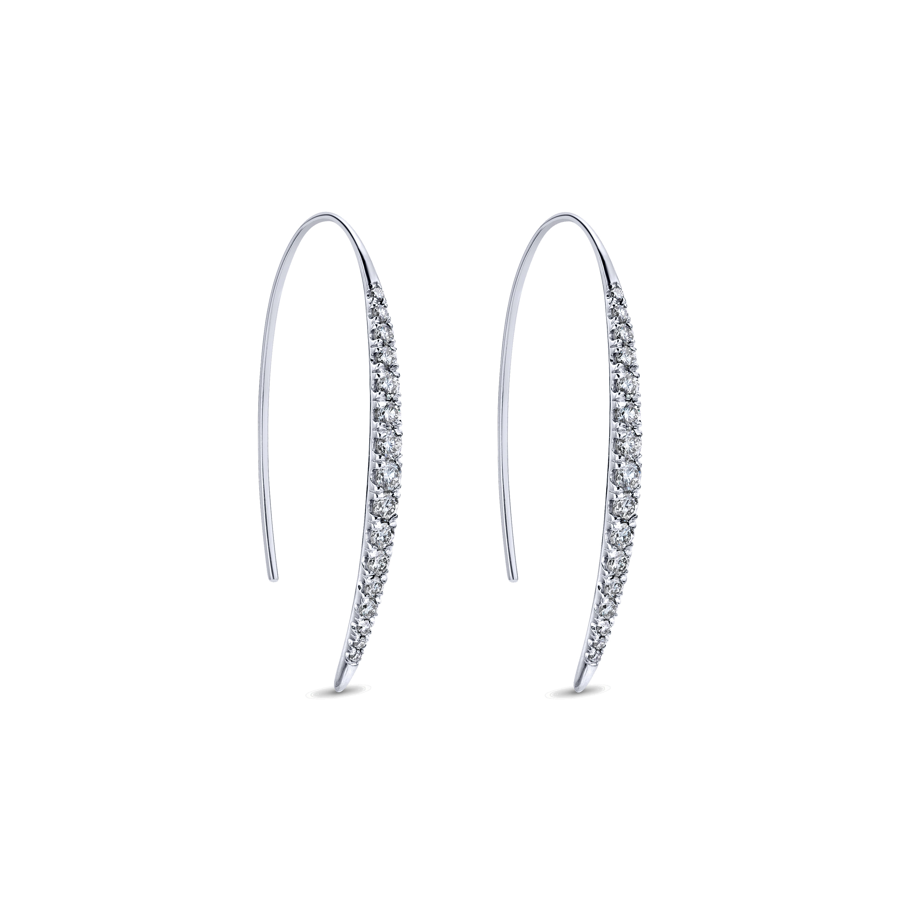 Tapered Diamond Fish Wire Drop Earrings in 14K White Gold, photograph 2