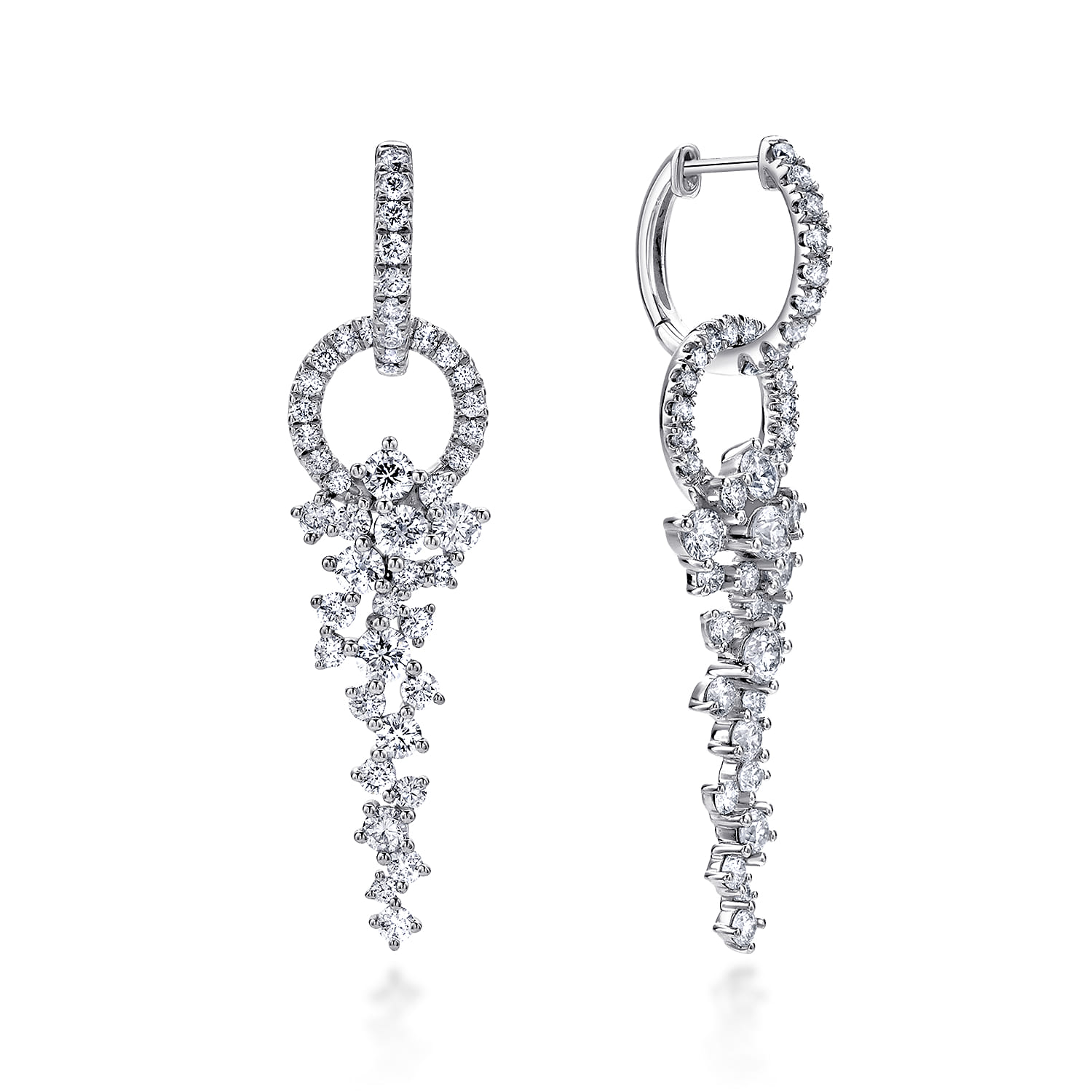 Diamond Huggies with Cascading Cluster Drops in 18K White Gold