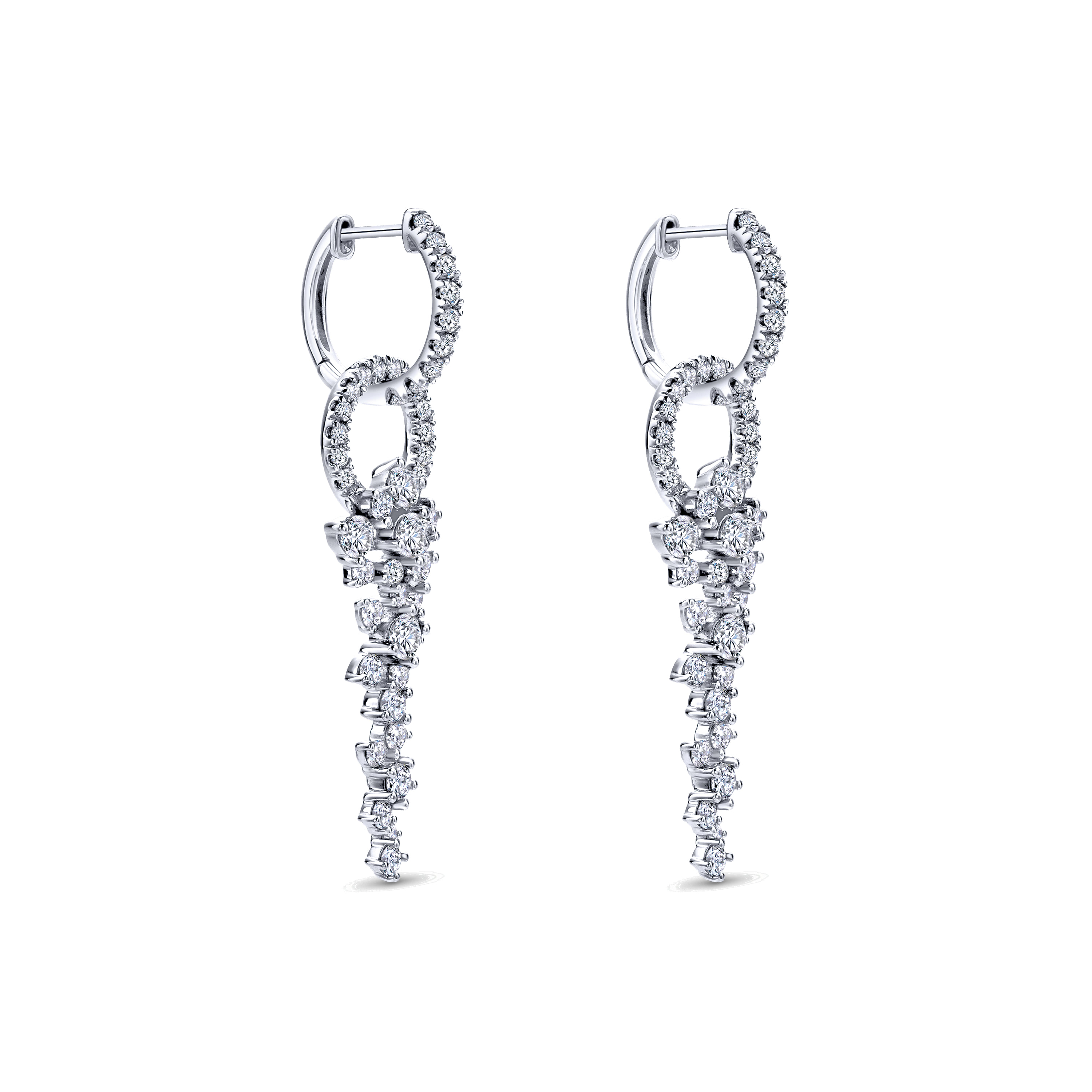 Diamond Huggies with Cascading Cluster Drops in 18K White Gold, photograph 2