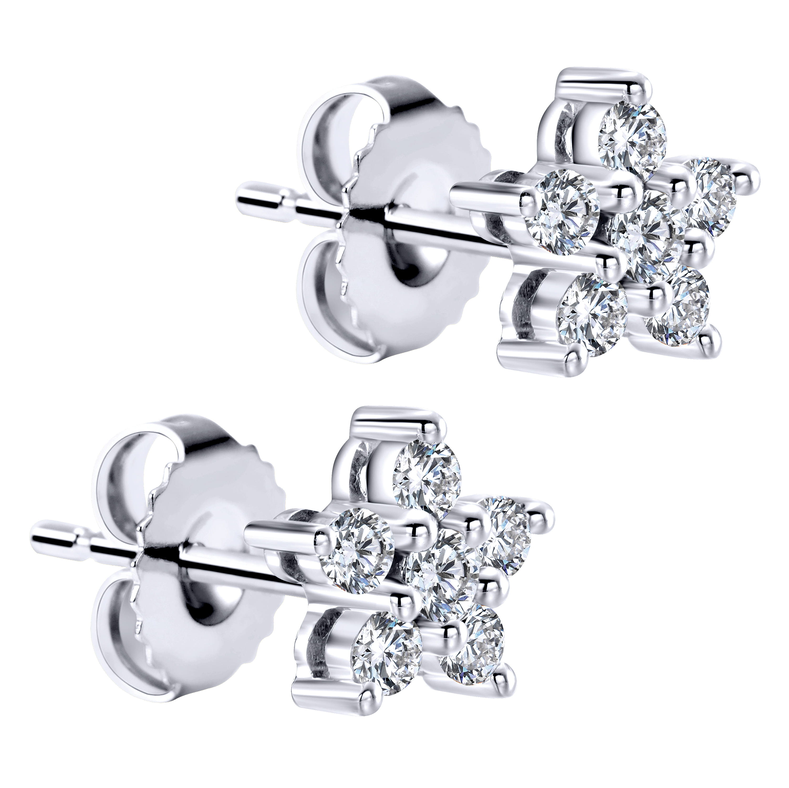 and Diamond Star Stud Earrings in 14K White Gold, photograph 2