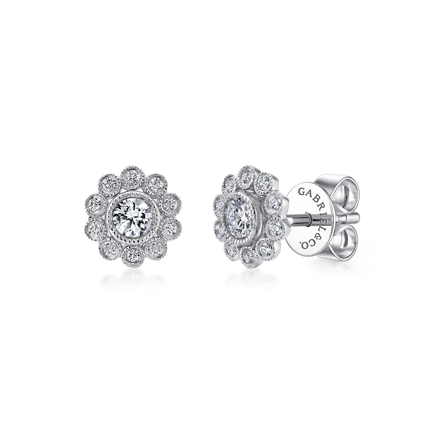 Bezel Set Diamond Flower Stud Earrings