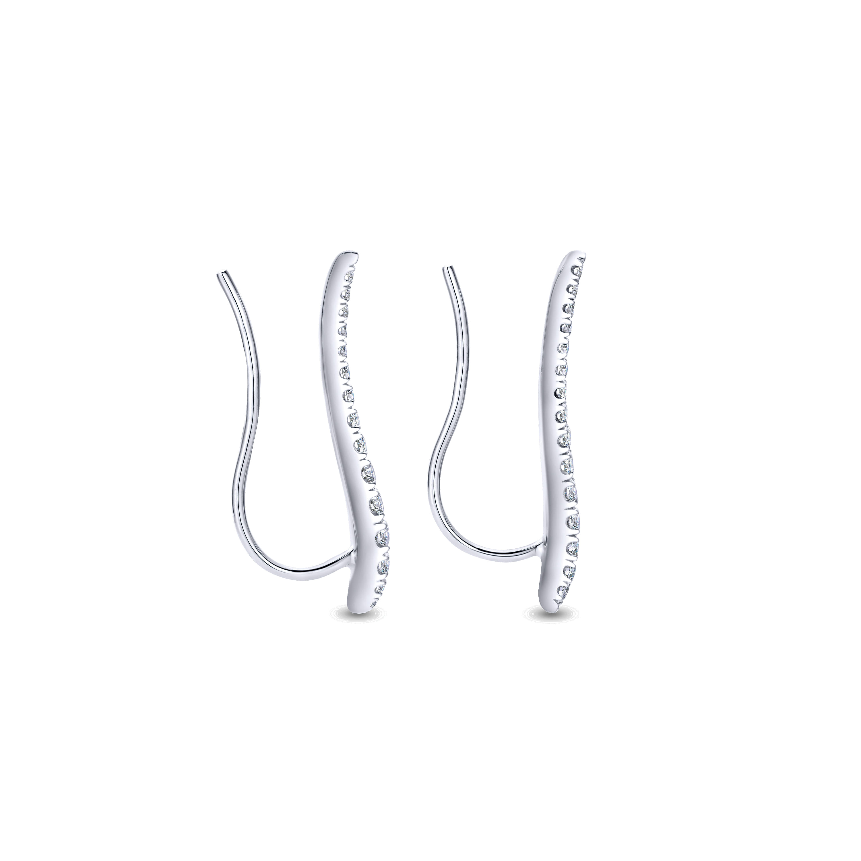 Curving Bar Ear Crawler Diamond Earrings in 14K White Gold, photograph 3