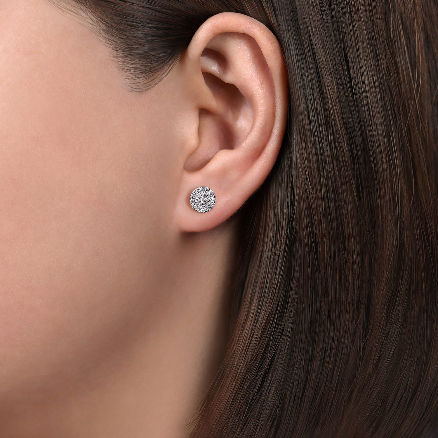Pave Diamond Stud Earrings in 14K White Gold, photograph 2