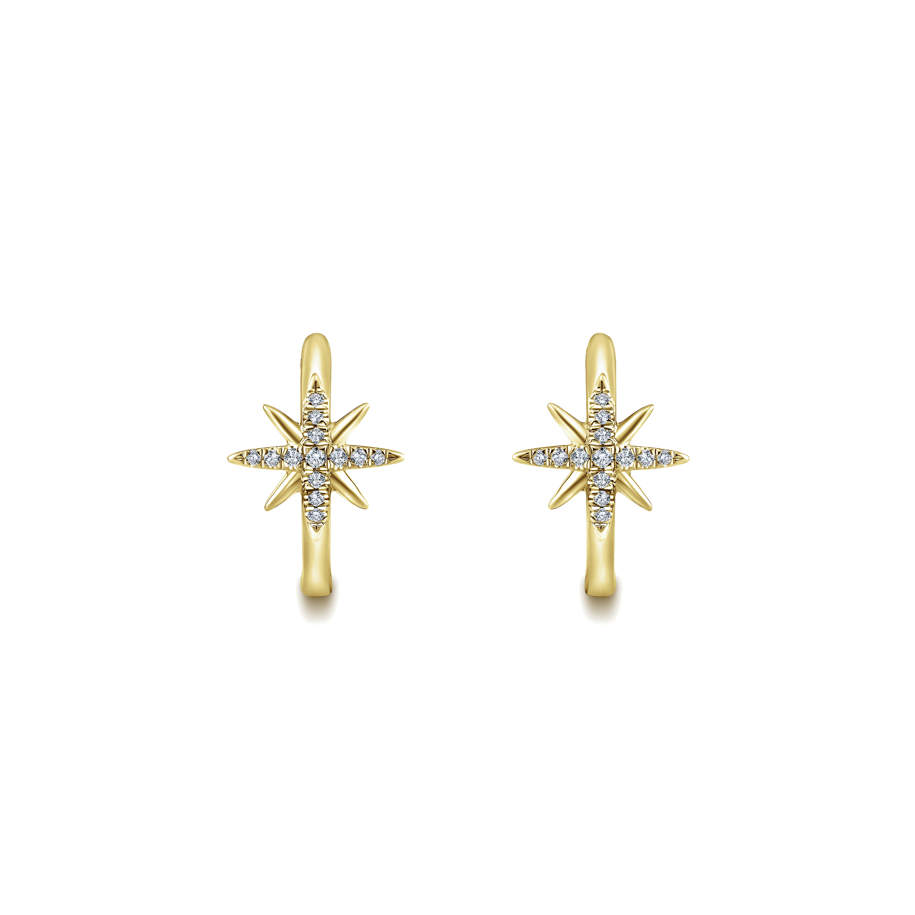 15mm Diamond and Star Huggies in 14K Yellow Gold, photograph 3