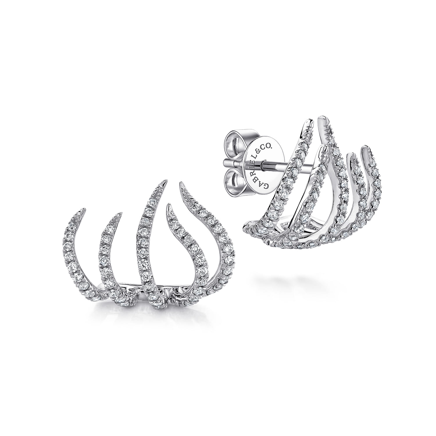 Diamond Tendril Stud Earrings in 14K White Gold