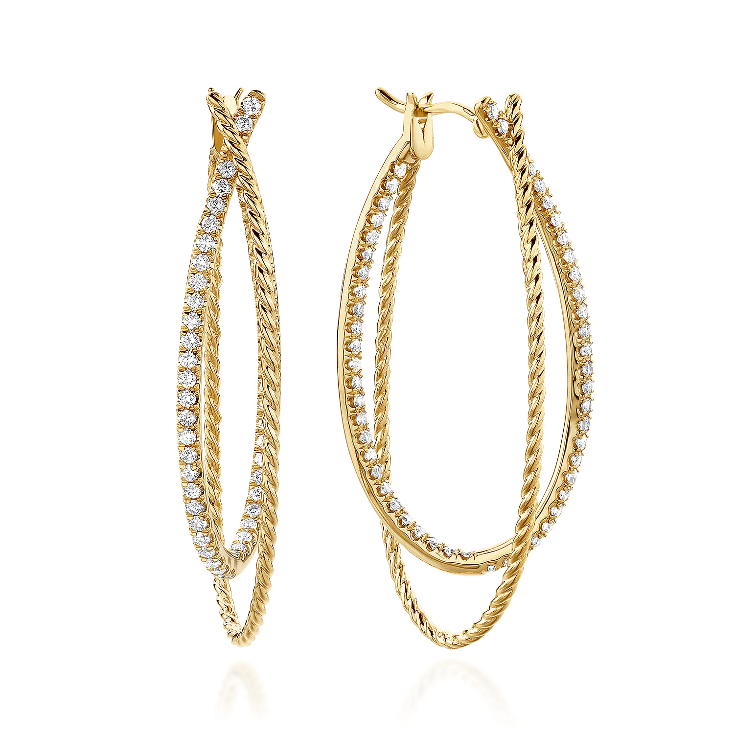 Intricate Twisted 45mm Diamond Hoop Earrings