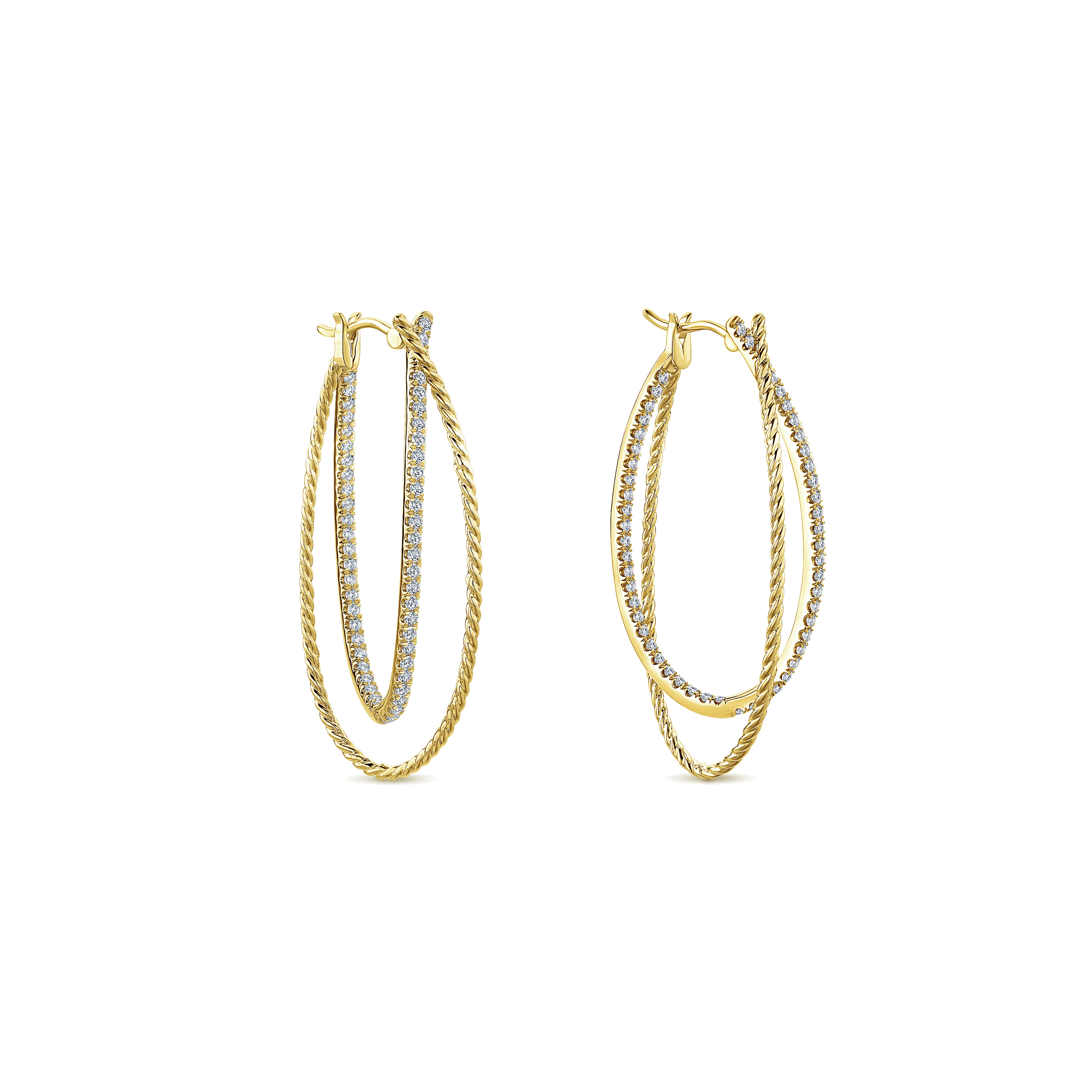 Intricate Twisted 45mm Diamond Hoop Earrings in 14K Yellow Gold, photograph 3