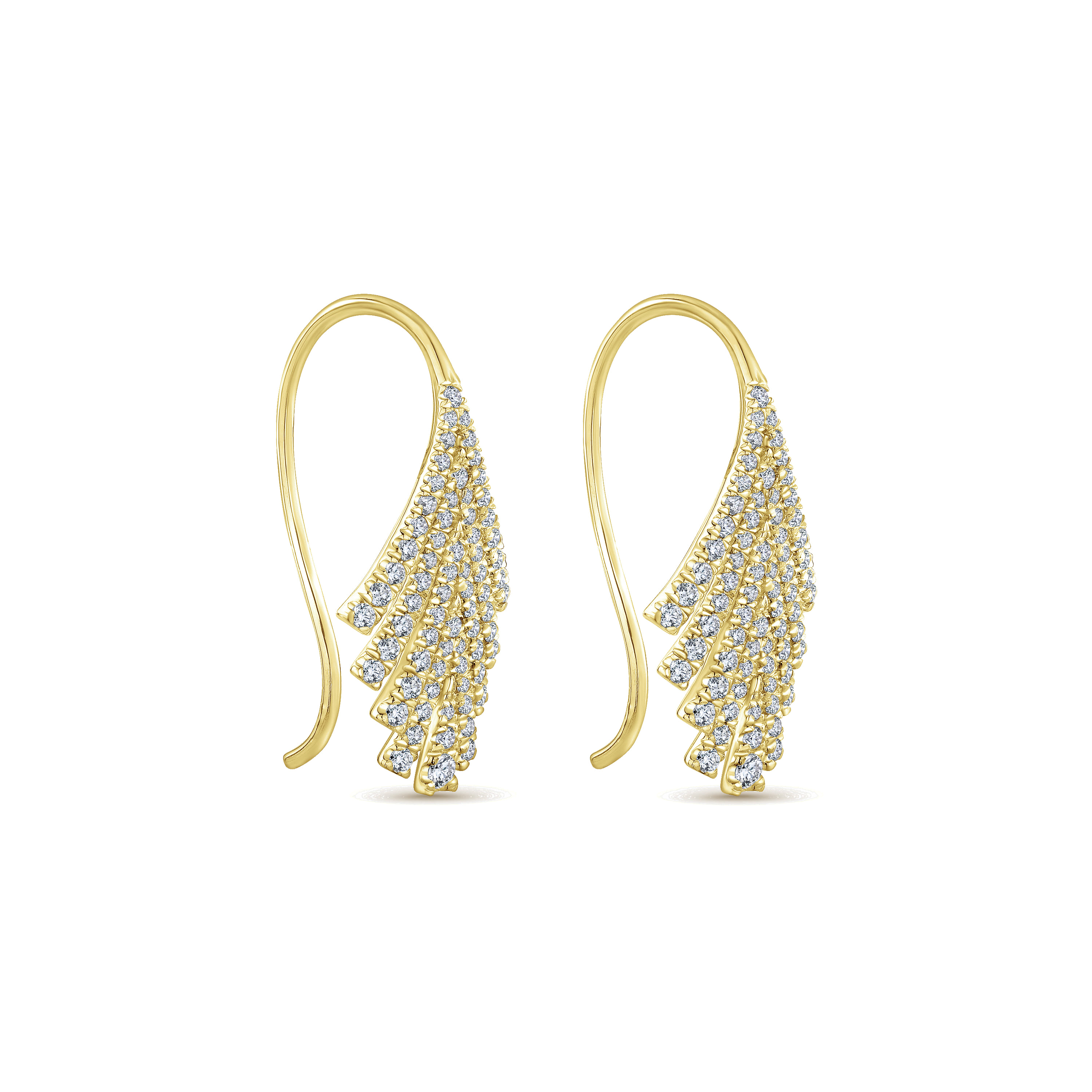 Diamond Fan Fish Wire Earrings in 14K Yellow Gold, photograph 2