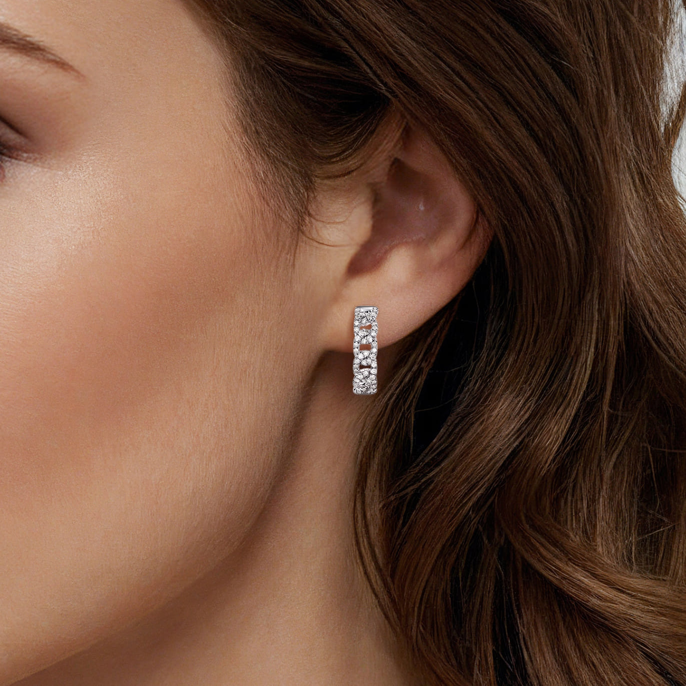 Twisted 15mm Diamond Huggies in 14K White Gold, photograph 2