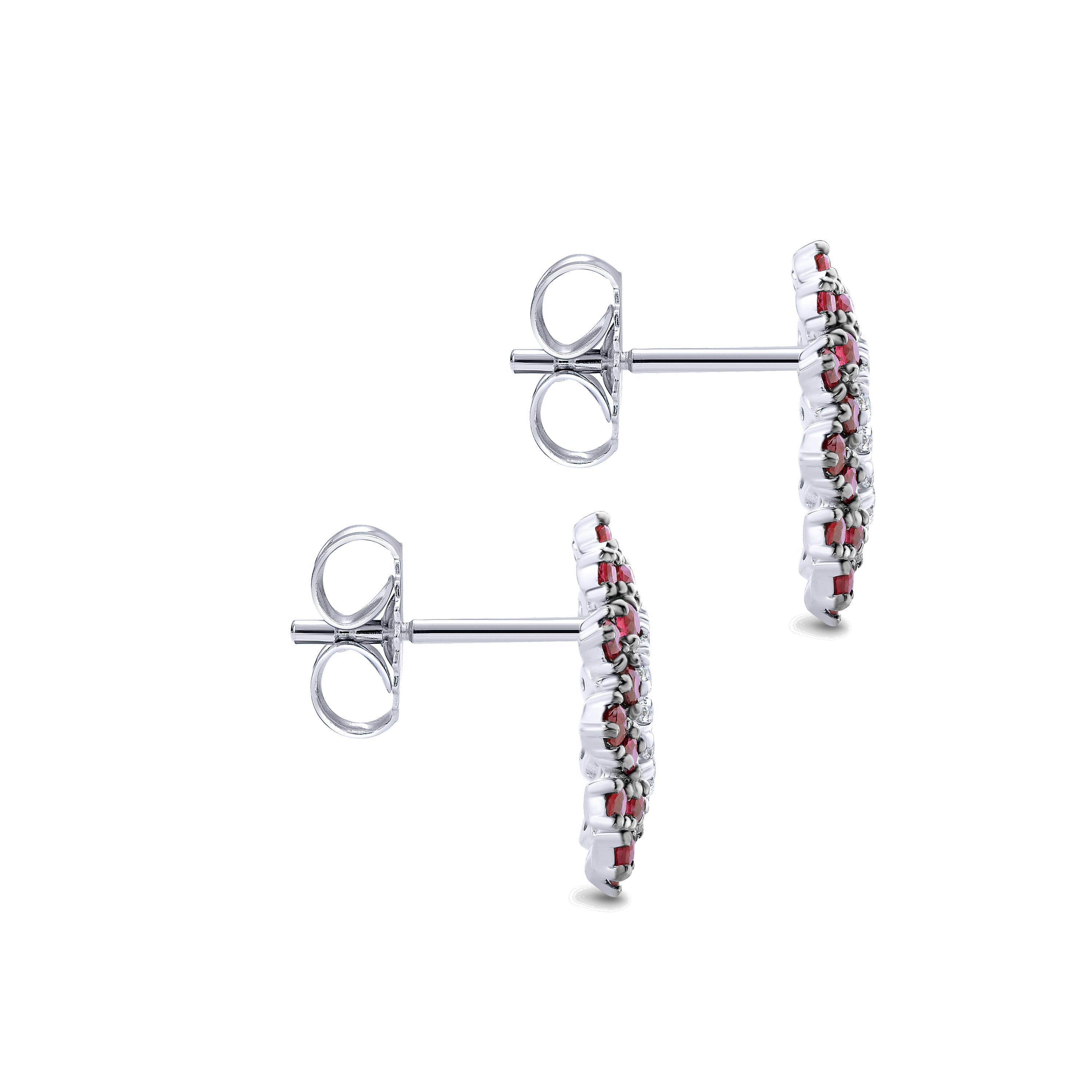 Openwork Diamond and Ruby Stud Earrings in 14K White Gold, photograph 3