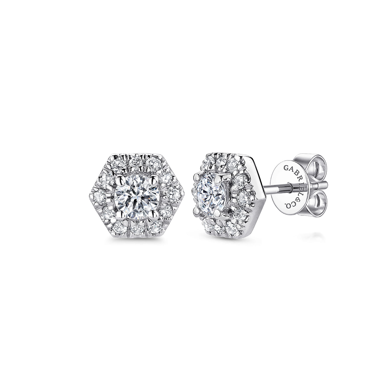 Diamond Hexagonal Halo Stud Earrings