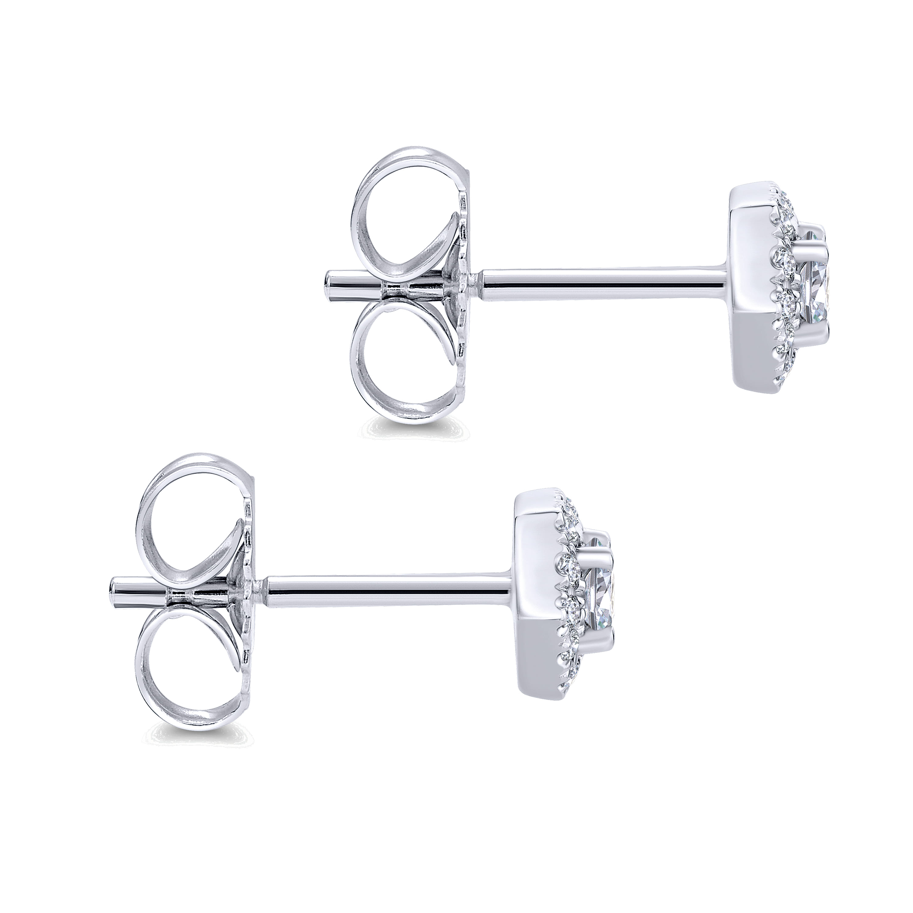 Diamond Hexagonal Halo Stud Earrings in 14K White Gold, photograph 3