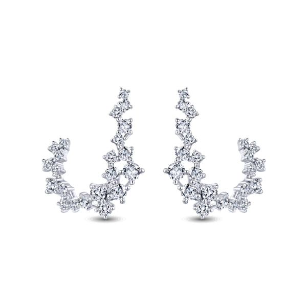 18K White Gold Diamond Constellation Bypass Hoop Earrings