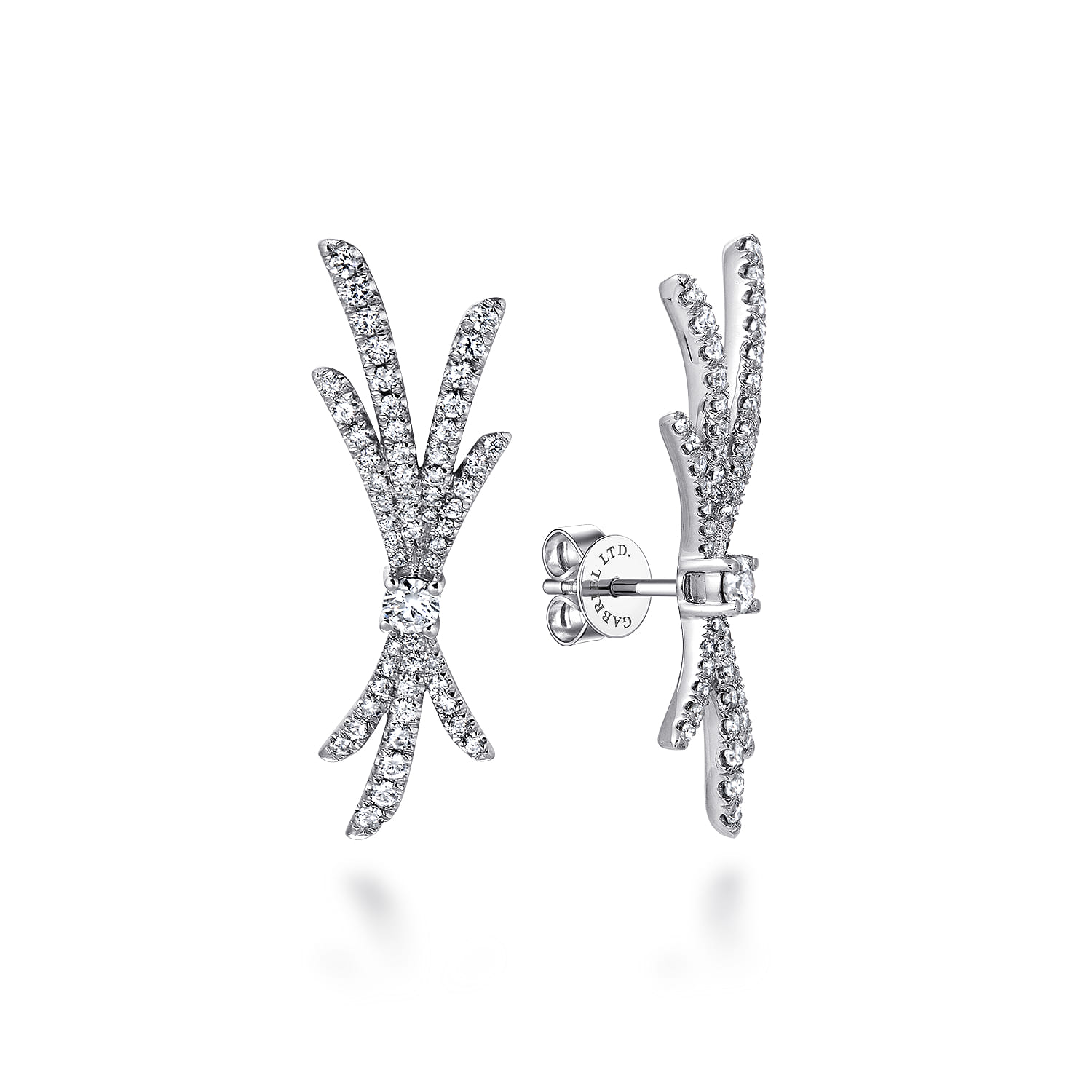 Whimsical Diamond Fan Stud Earrings in 18K White Gold