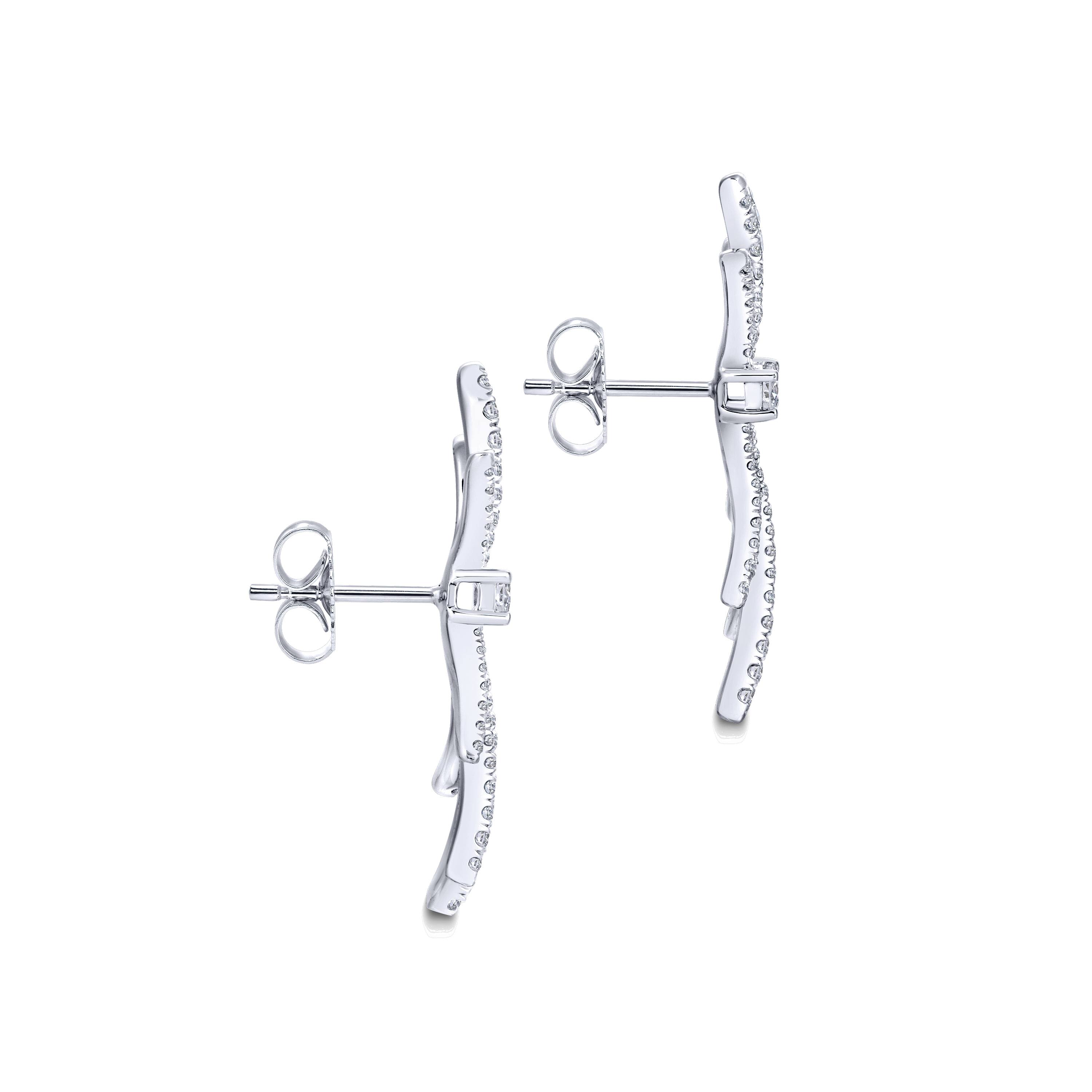 Whimsical Diamond Fan Stud Earrings in 18K White Gold, photograph 3
