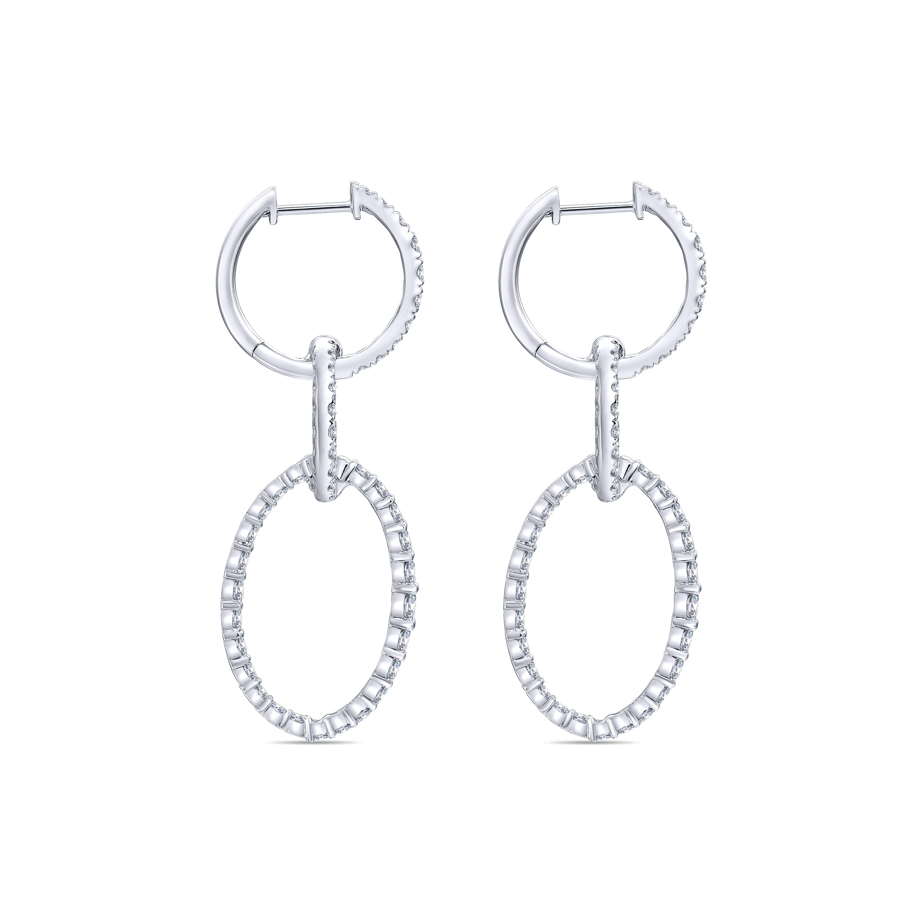 Multi Link Diamond Drop Huggies in 18K White Gold, photograph 2