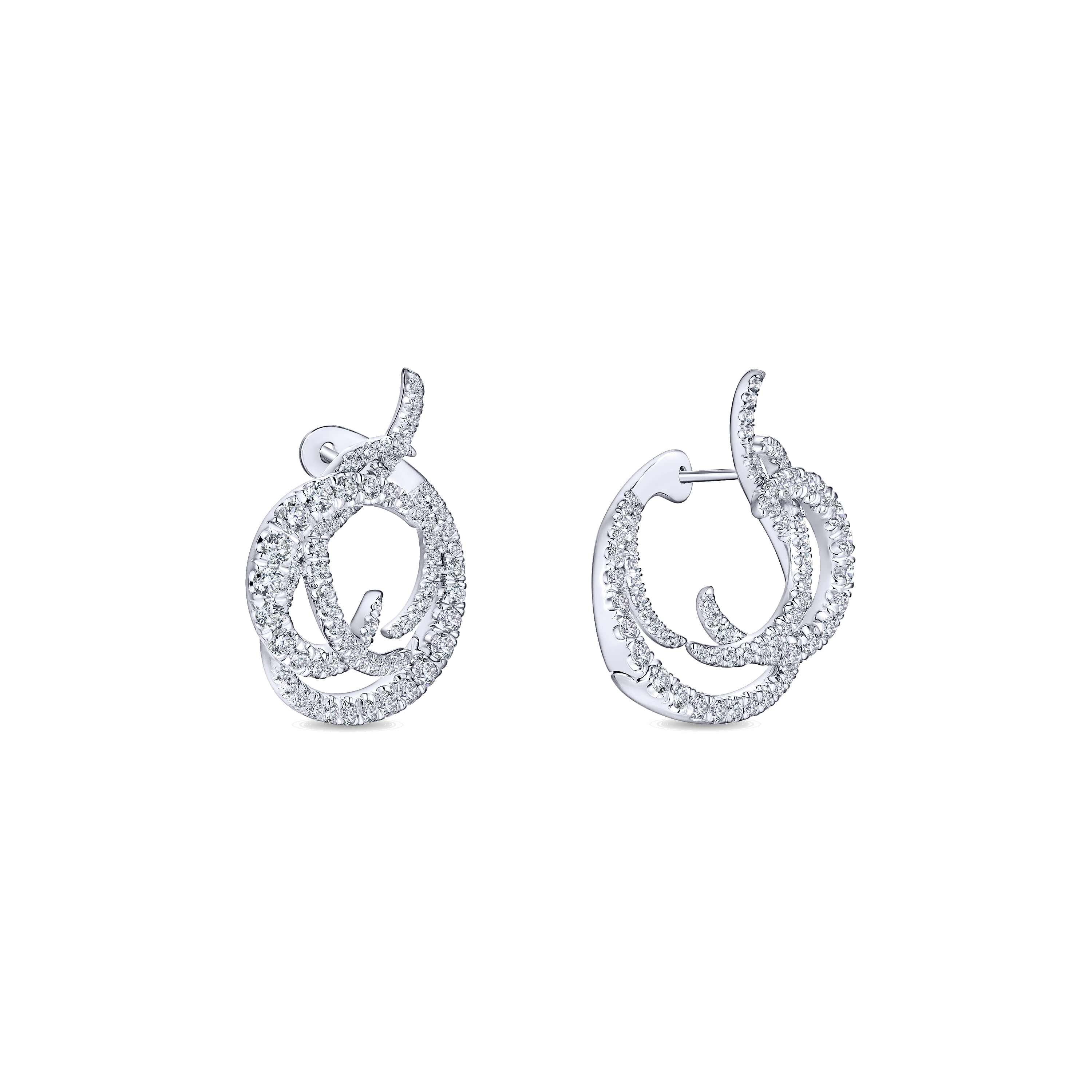 Intricate Twisted 25mm Diamond Hoop Earrings in 18K White Gold, photograph 3
