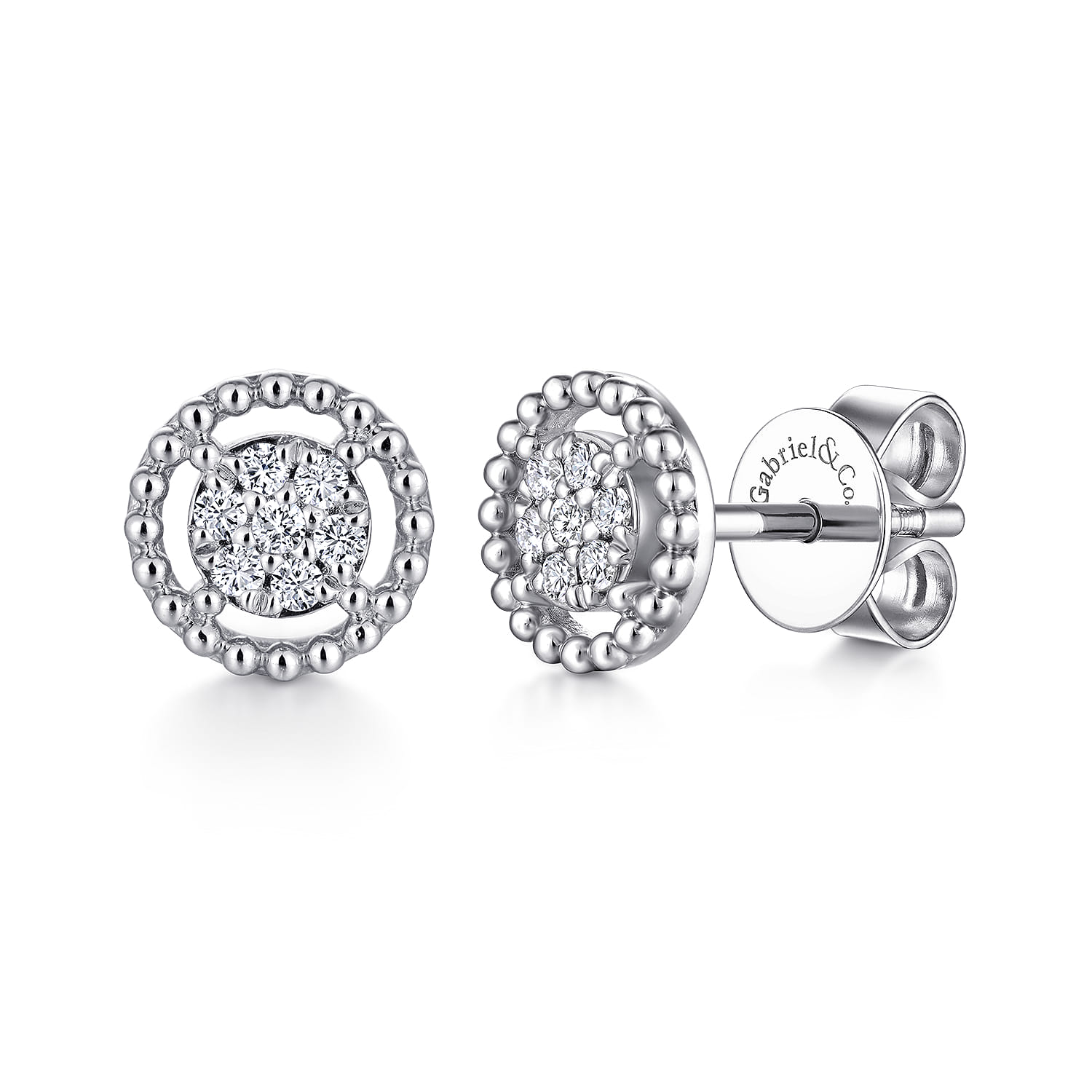 Beaded Halo Diamond Pave Stud Earrings