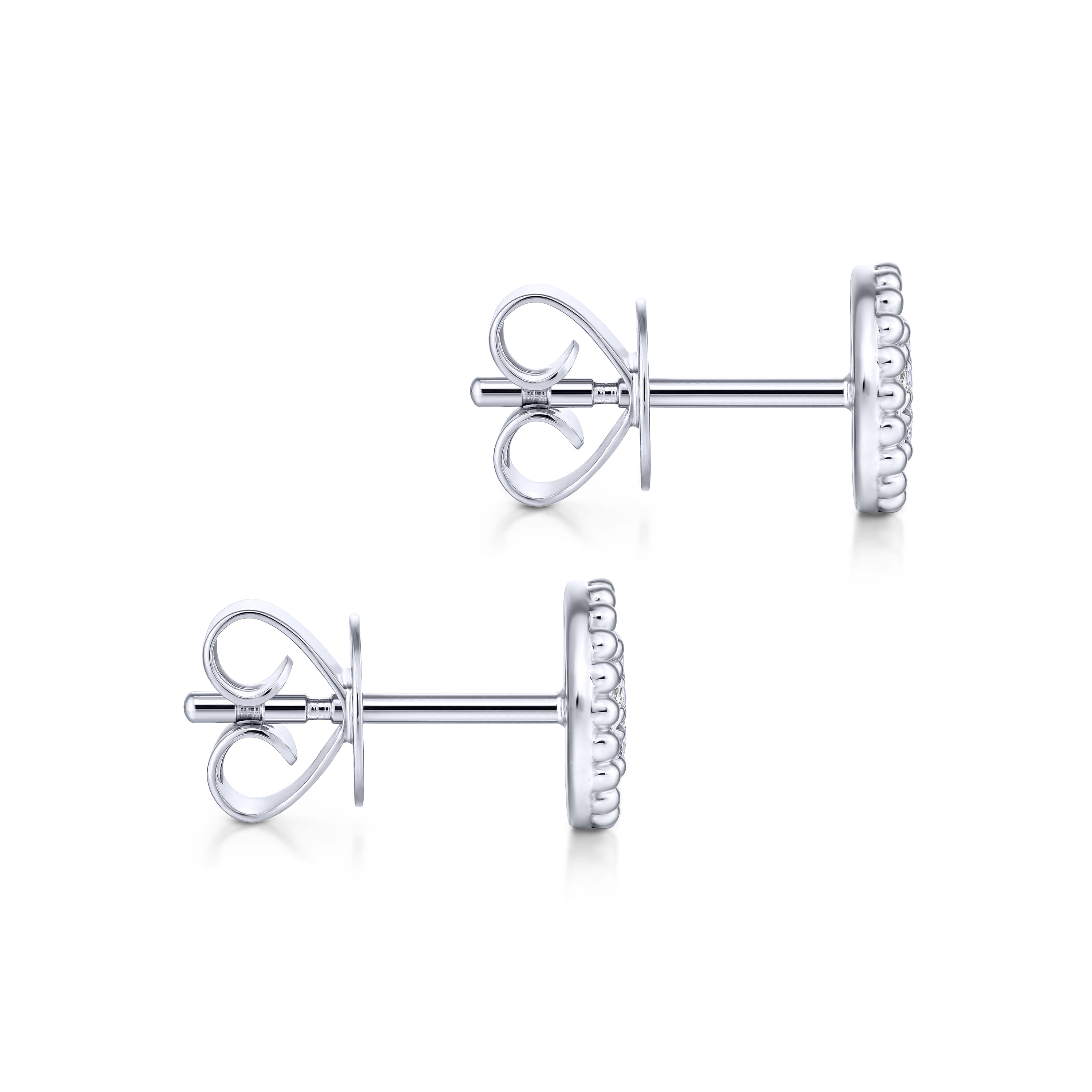 Beaded Halo Diamond Pave Stud Earrings in 14K White Gold, photograph 3