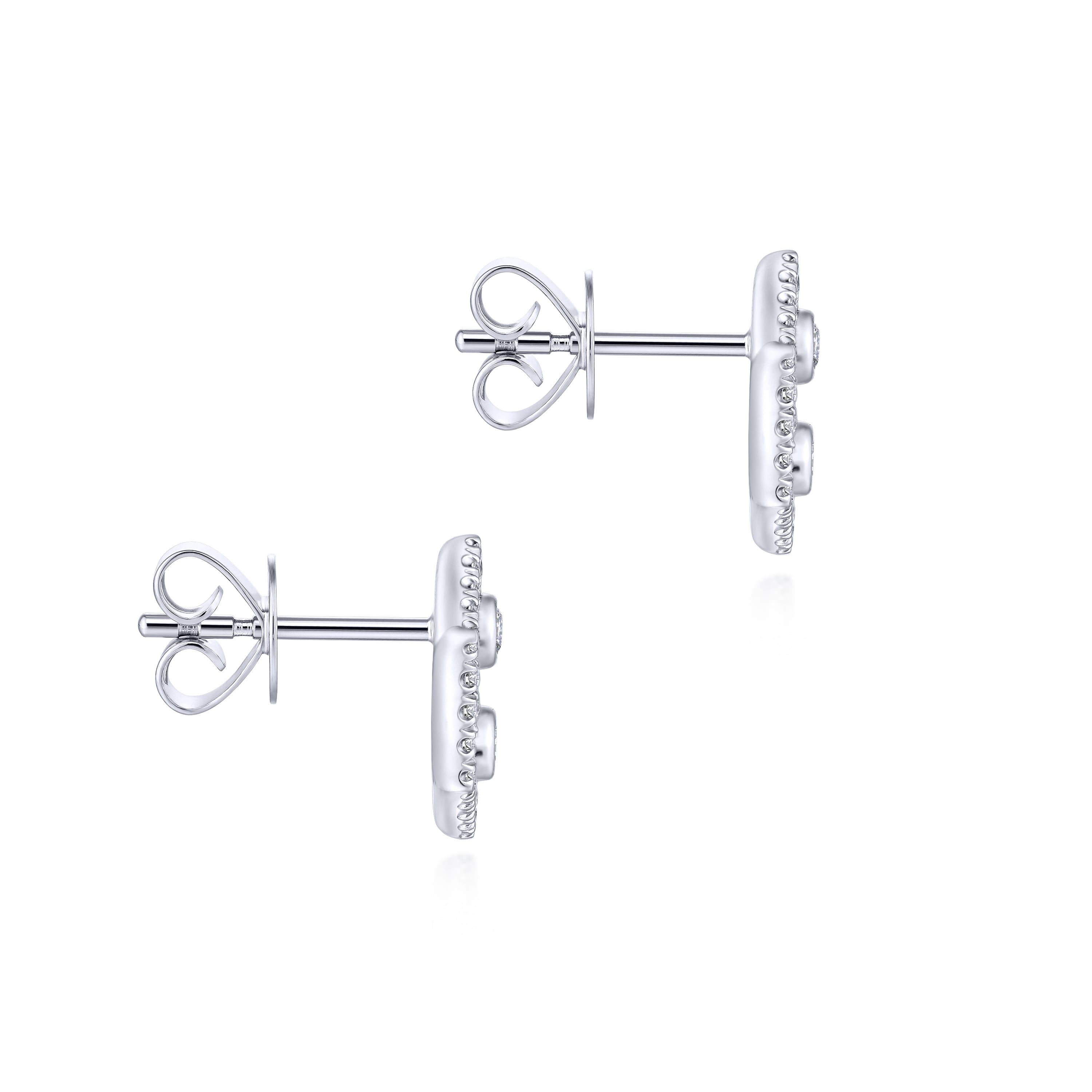 Hexagonal Open Diamond Stud Earrings in 14K White Gold, photograph 3