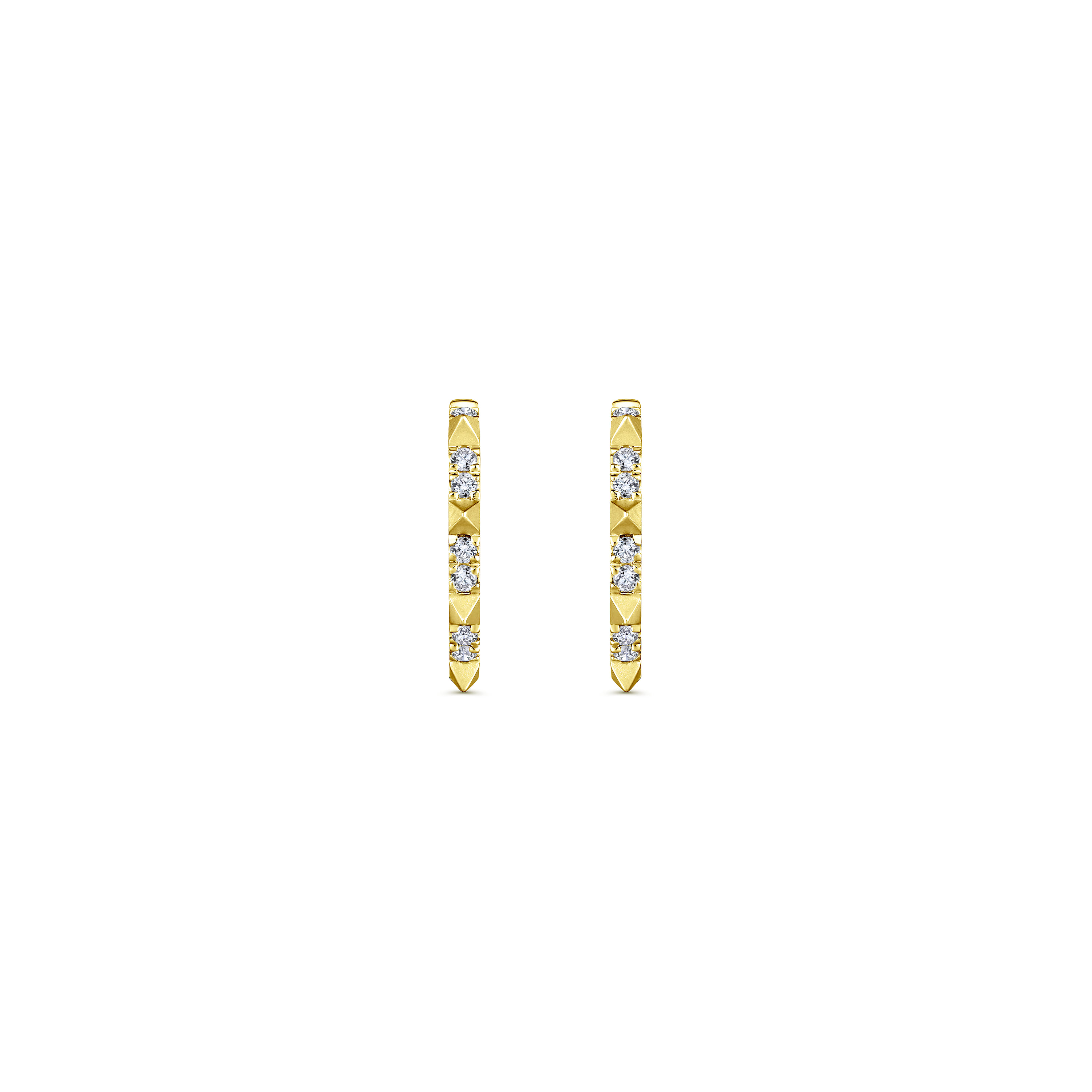 Diamond Pyramid Spike 15mm Huggies in 14K Yellow Gold, photograph 3