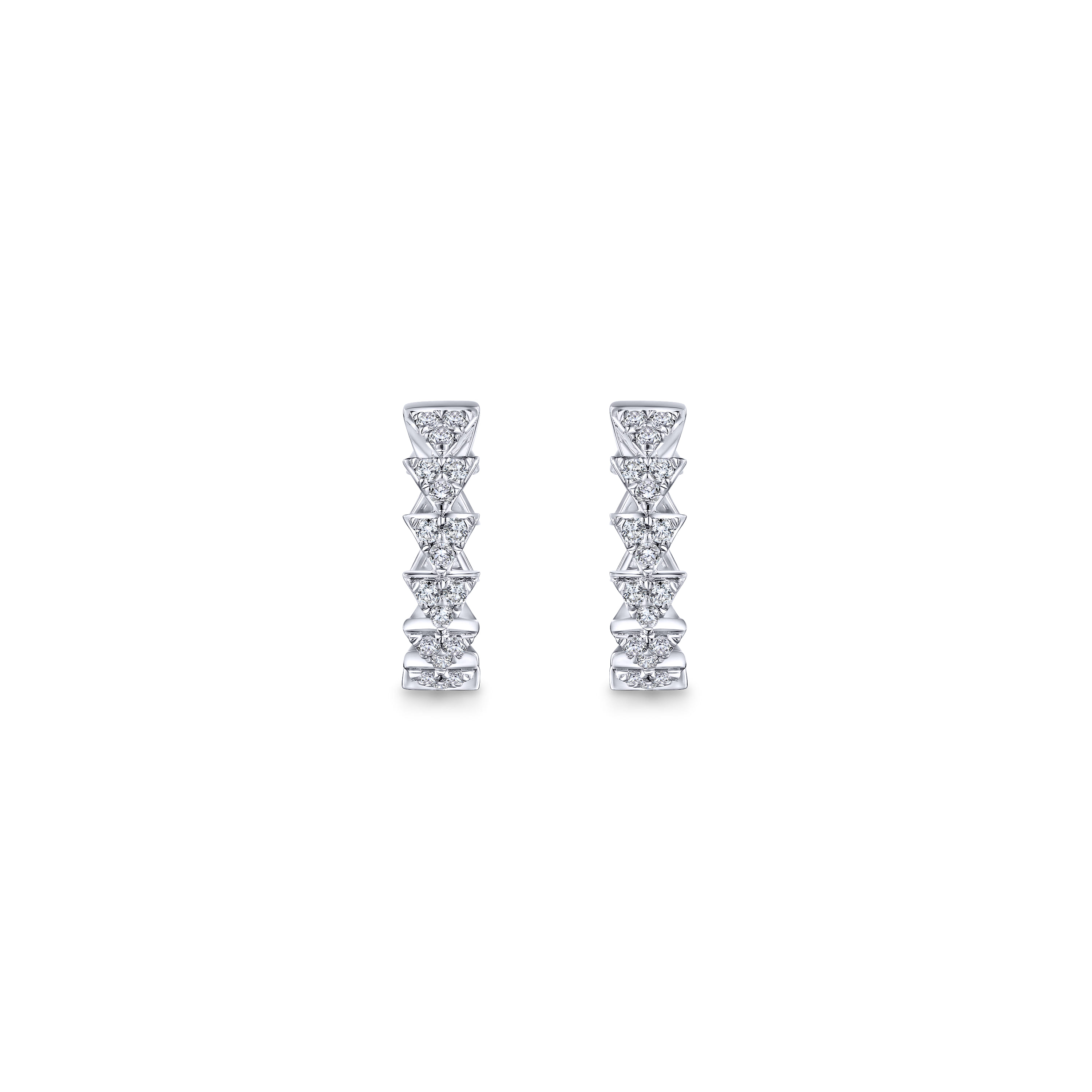 10mm Stacked Triangle Diamond Huggies in 14K White Gold, photograph 3