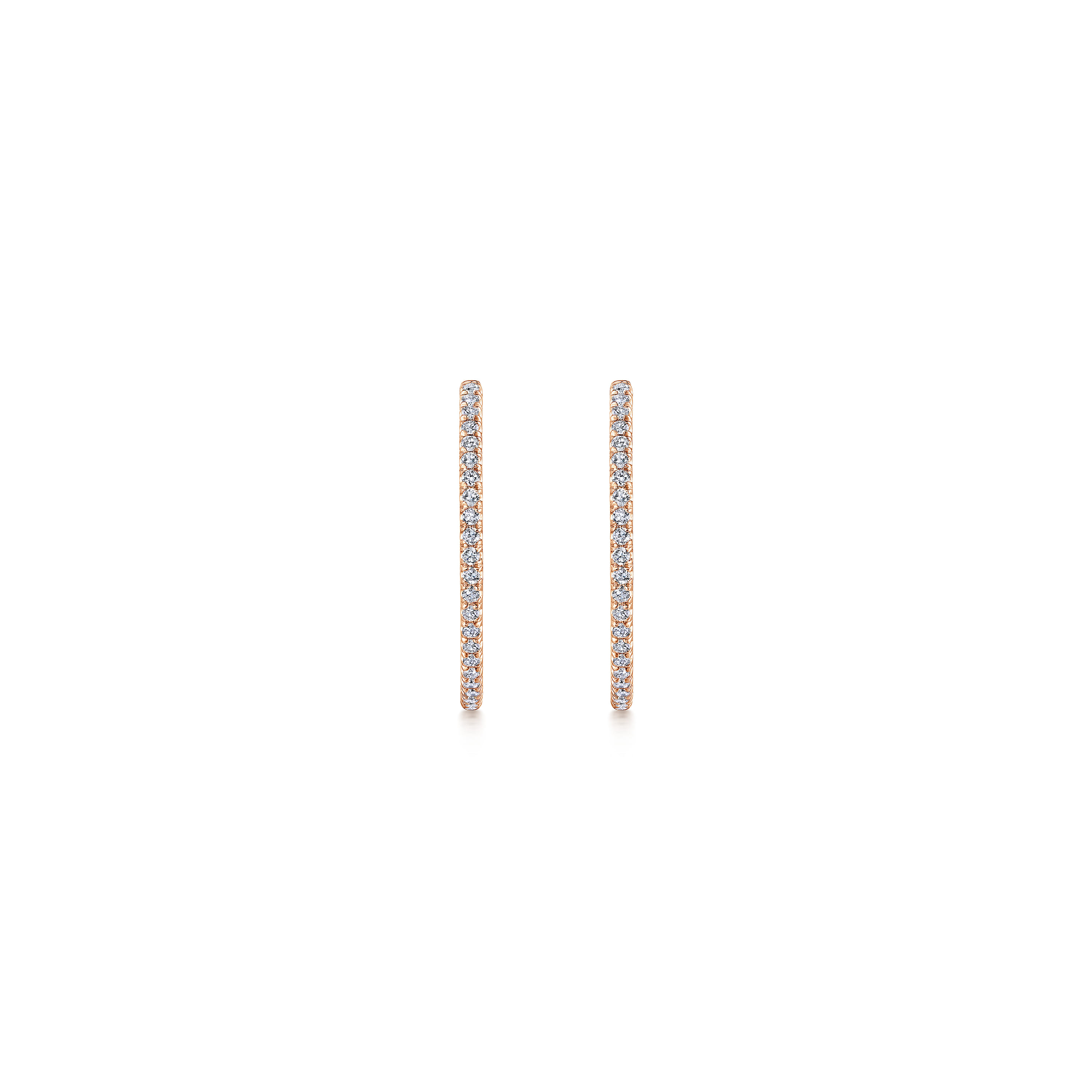 French Pave 20mm Inside Out Diamond Hoop Earrings in 14K Rose Gold, photograph 3