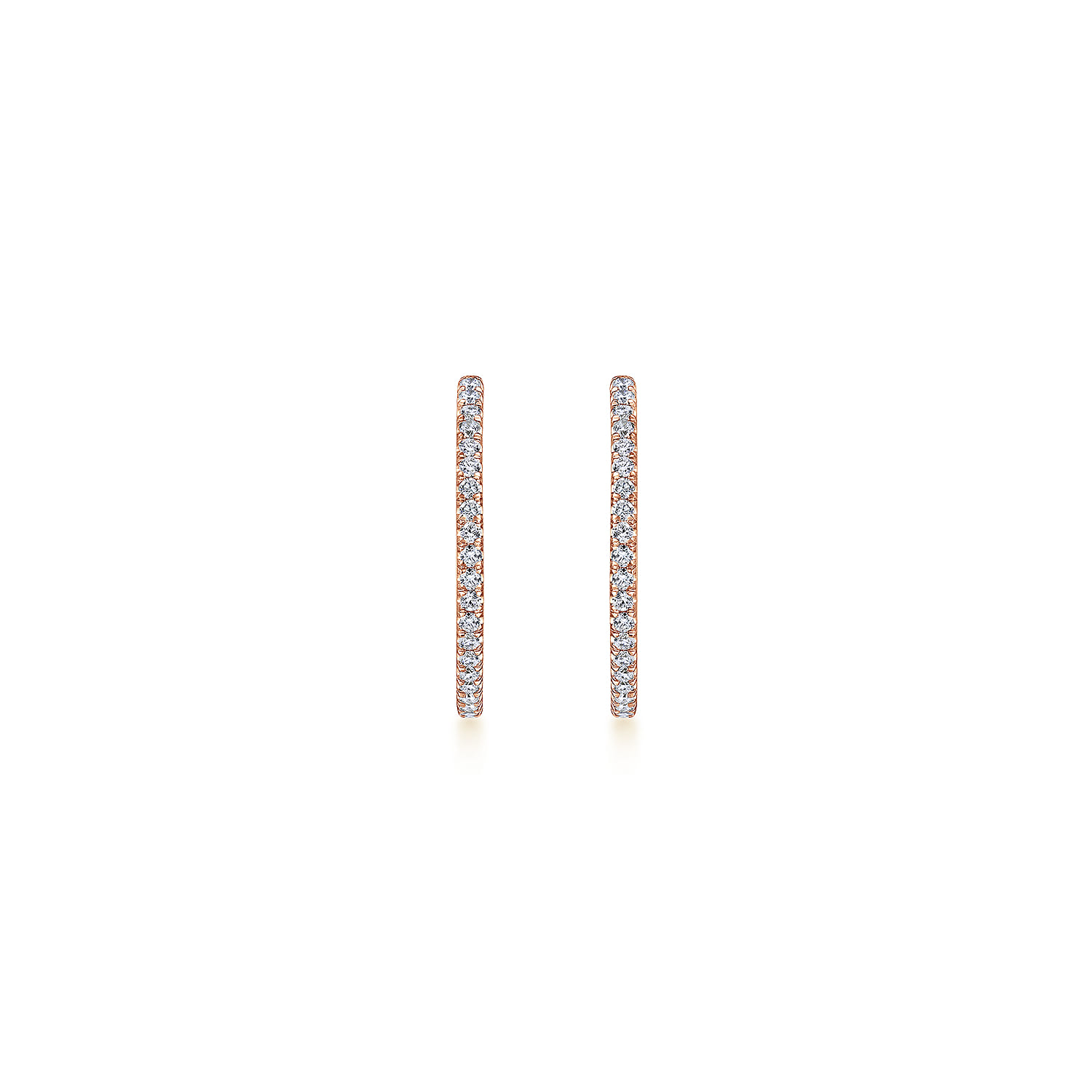 French Pave 20mm Inside Out Diamond Hoop Earrings in 14K Rose Gold, photograph 3