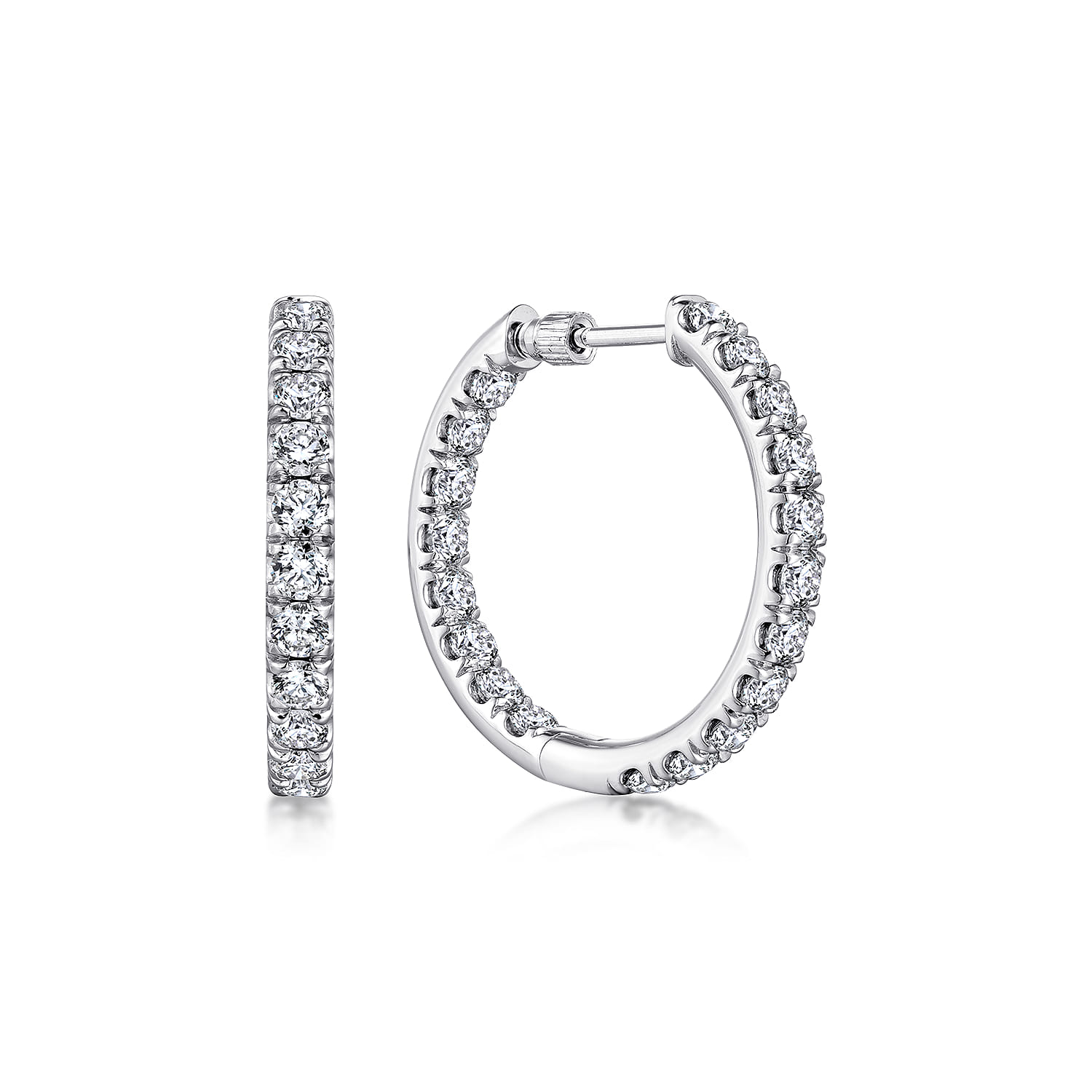French Pave 20mm Inside Out Diamond Hoop Earrings in 14K White Gold