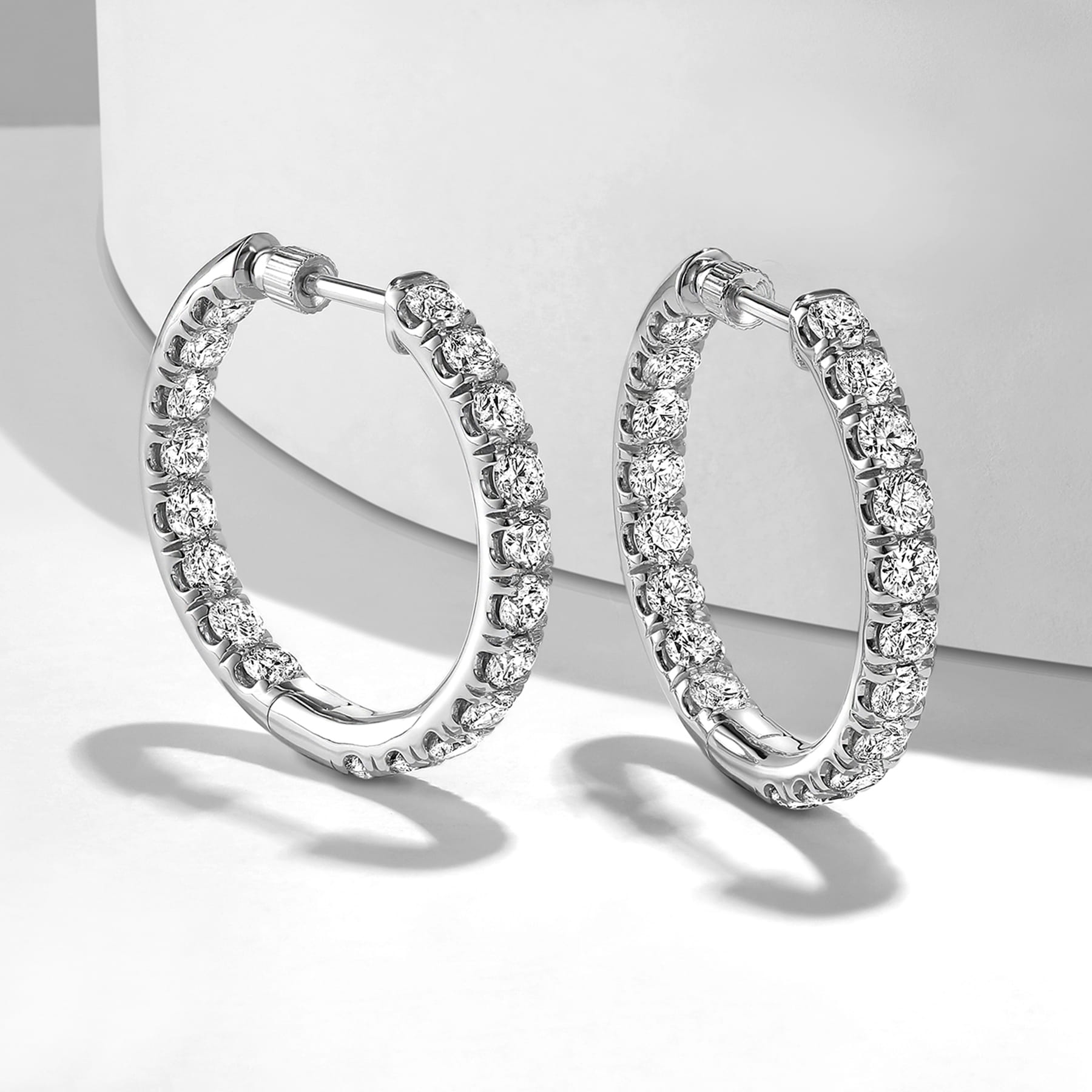 French Pave 20mm Inside Out Diamond Hoop Earrings in 14K White Gold, photograph 3