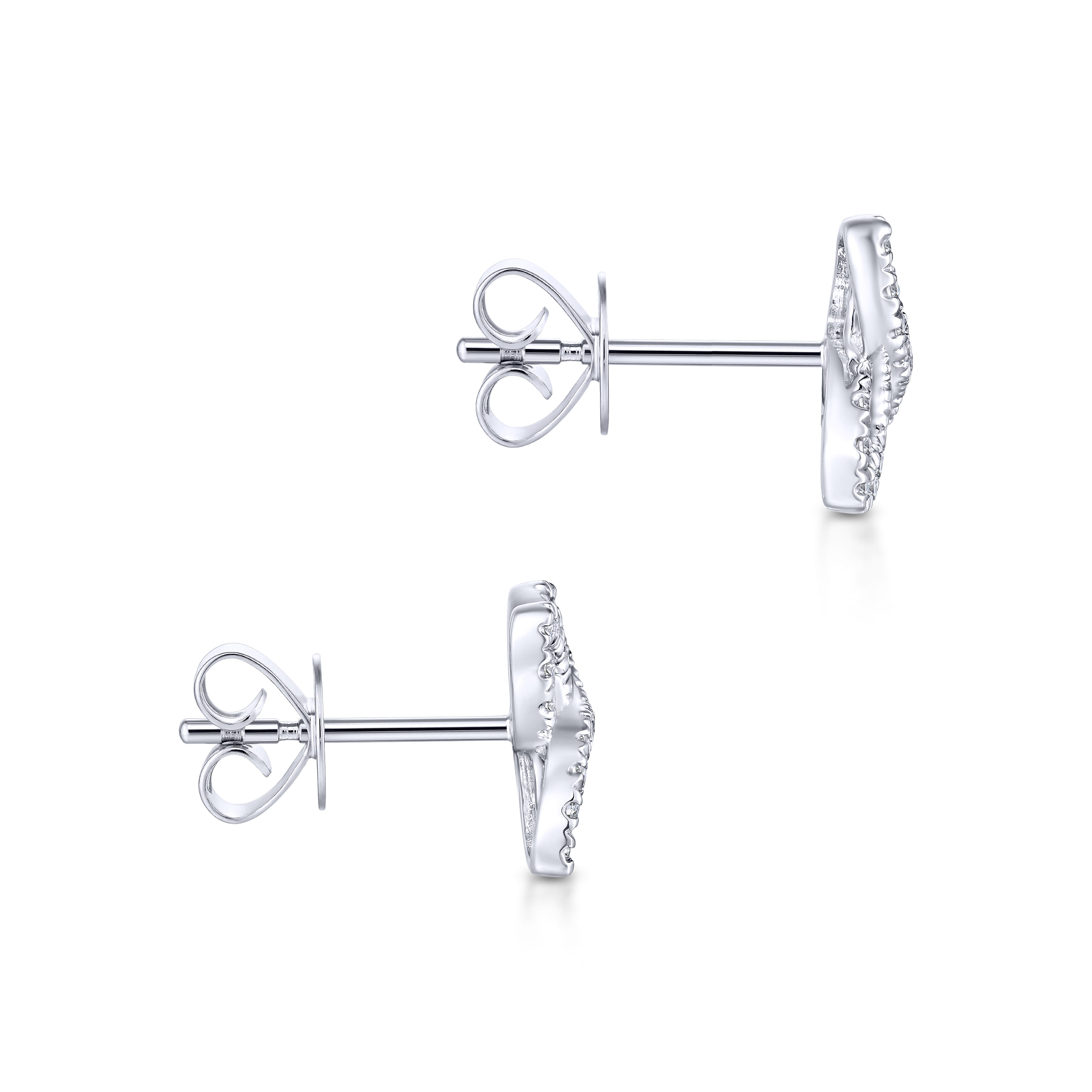 Open Clover Pave Diamond Stud Earrings in 14K White Gold, photograph 3