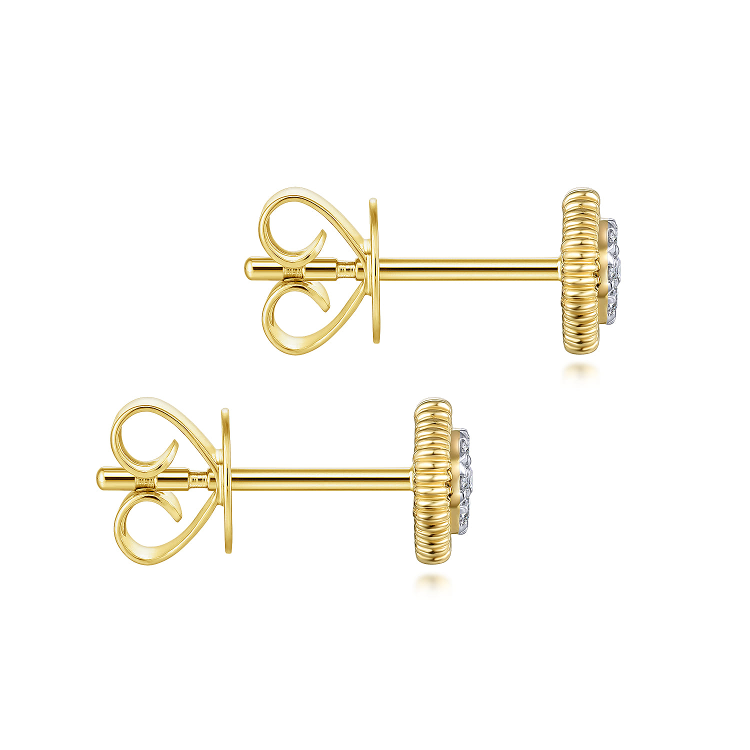Octagonal Pave Diamond Stud Earrings in 14K Yellow Gold, photograph 3
