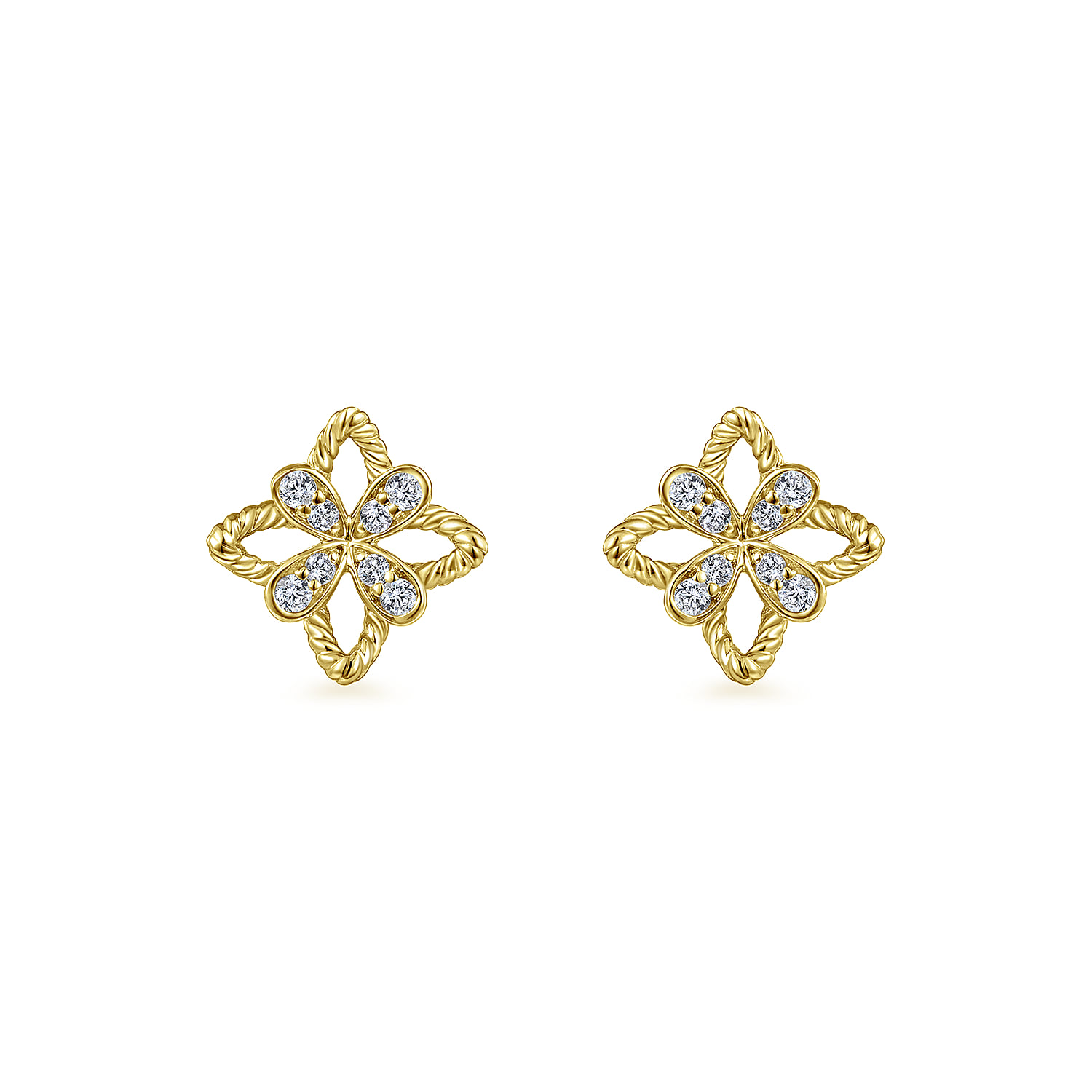 Floral Diamond Stud Earrings in 14K Yellow Gold, photograph 3