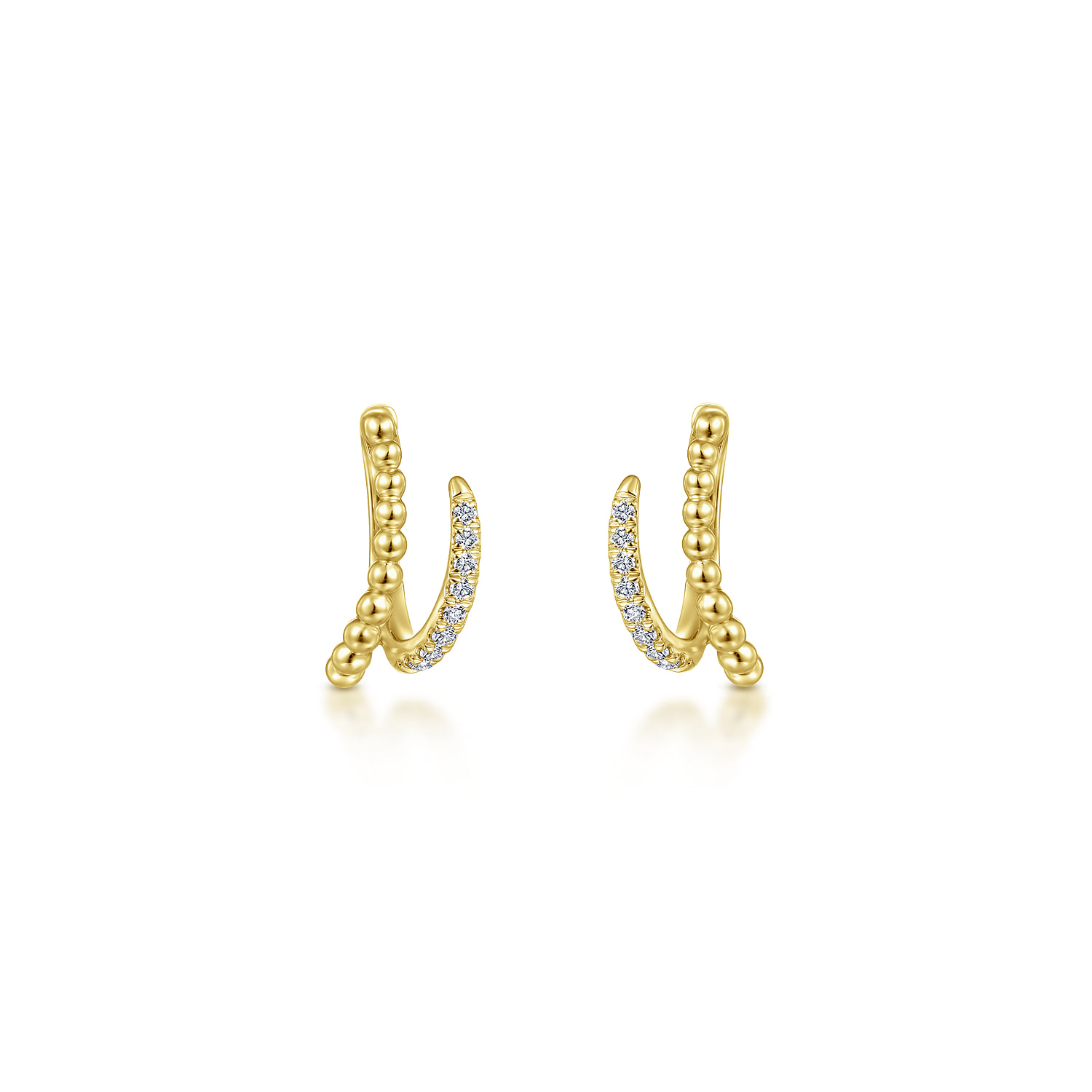 Beaded Pave 10mm Diamond Huggies in 14K Yellow Gold, photograph 3