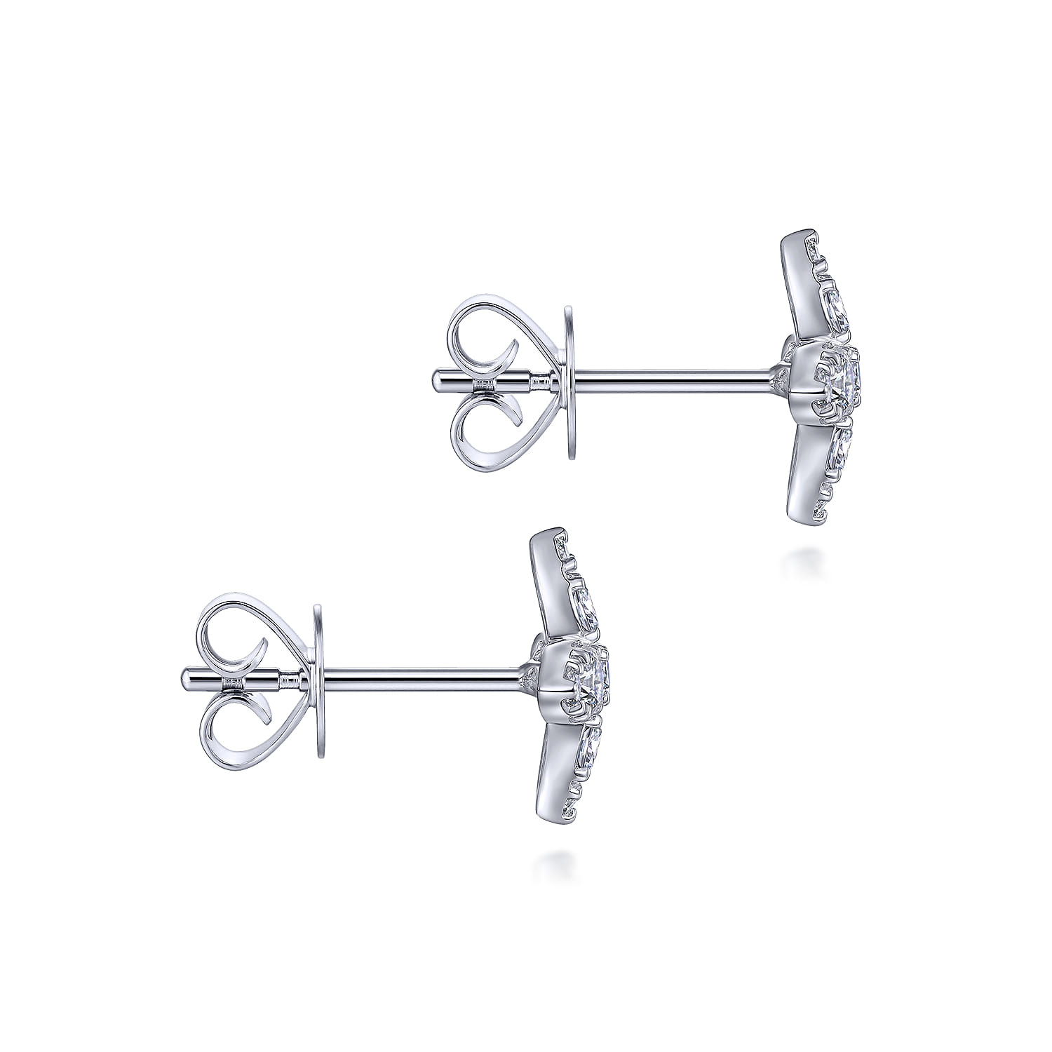 Clover Diamond Stud Earrings in 14K White Gold, photograph 3