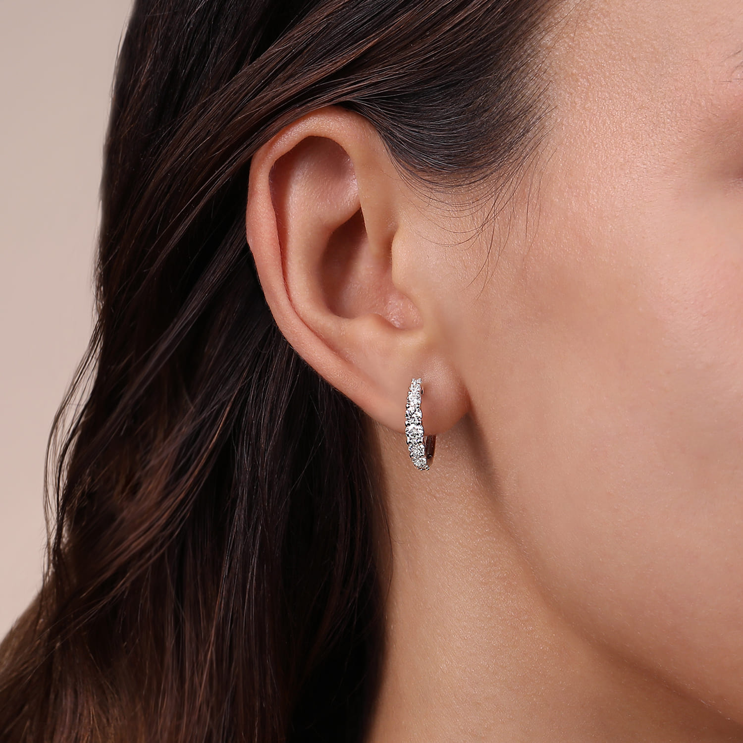 15mm Classic Diamond Huggies in 14K White Gold, photograph 2