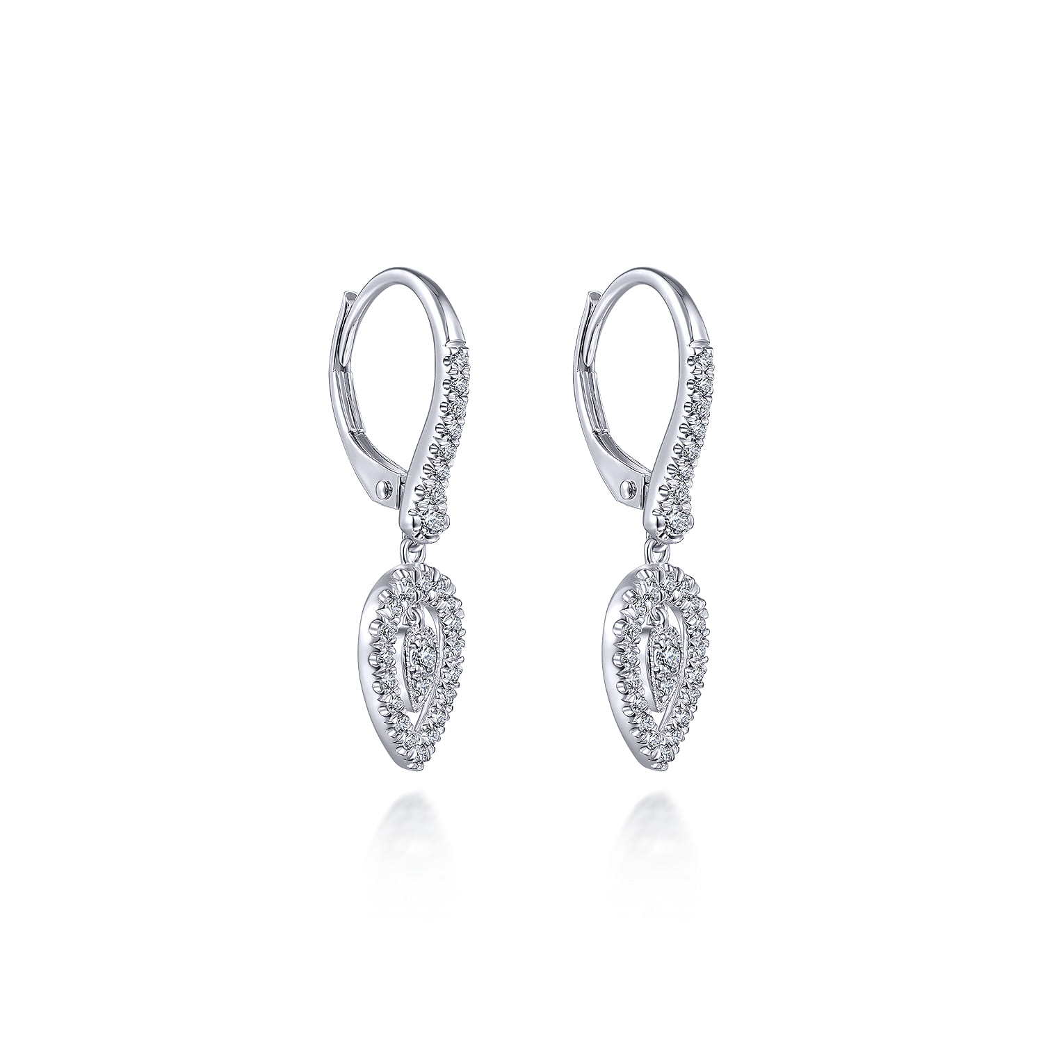 Double Teardrop Leverback Diamond Earrings in 14K White Gold, photograph 2