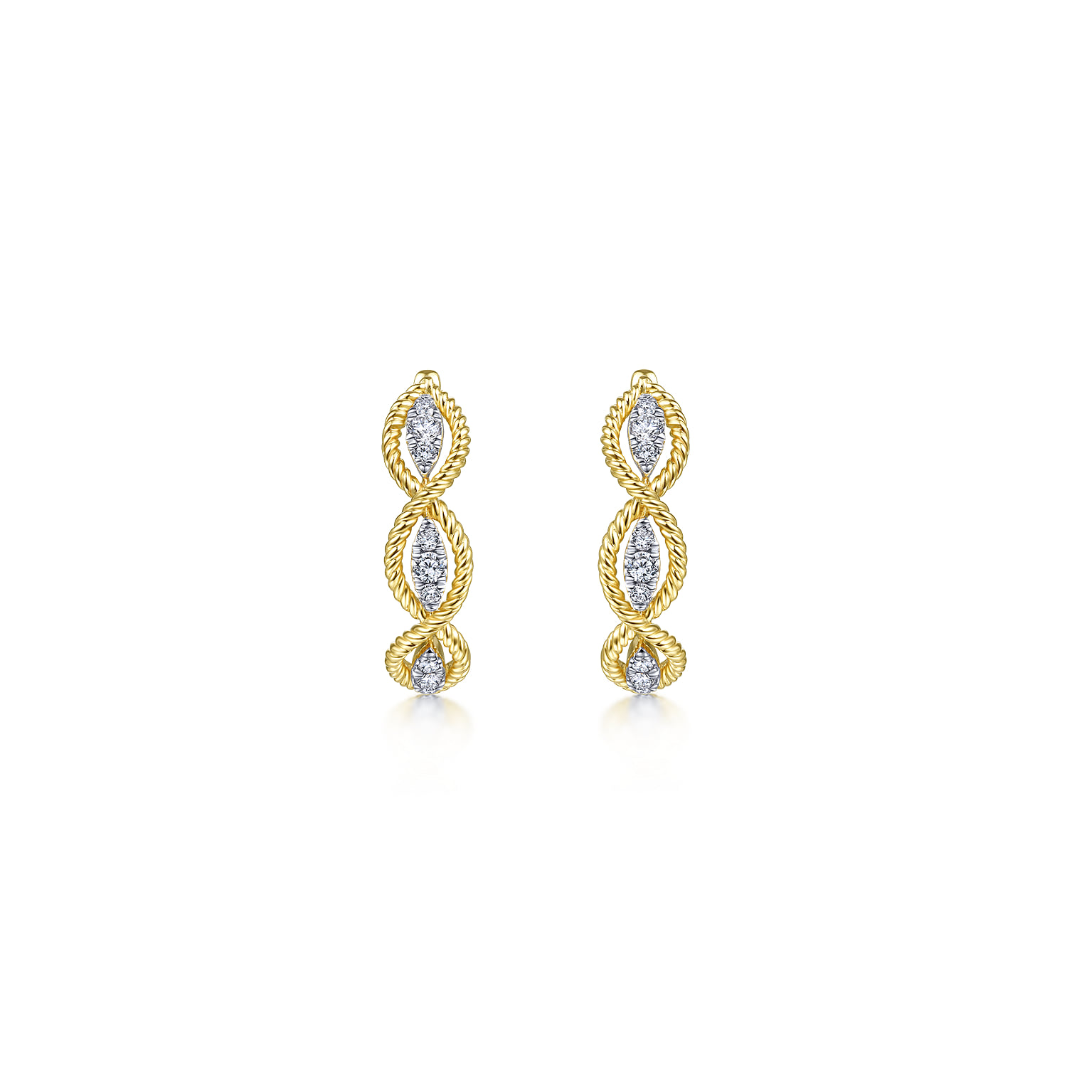 Twisted Layered 20mm Diamond Hoop Earrings in 14K Yellow Gold, photograph 3