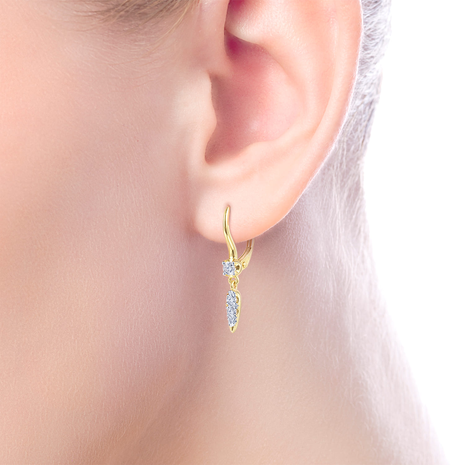 Spiked Diamond Drop Earrings in 14K Yellow Gold, photograph 2