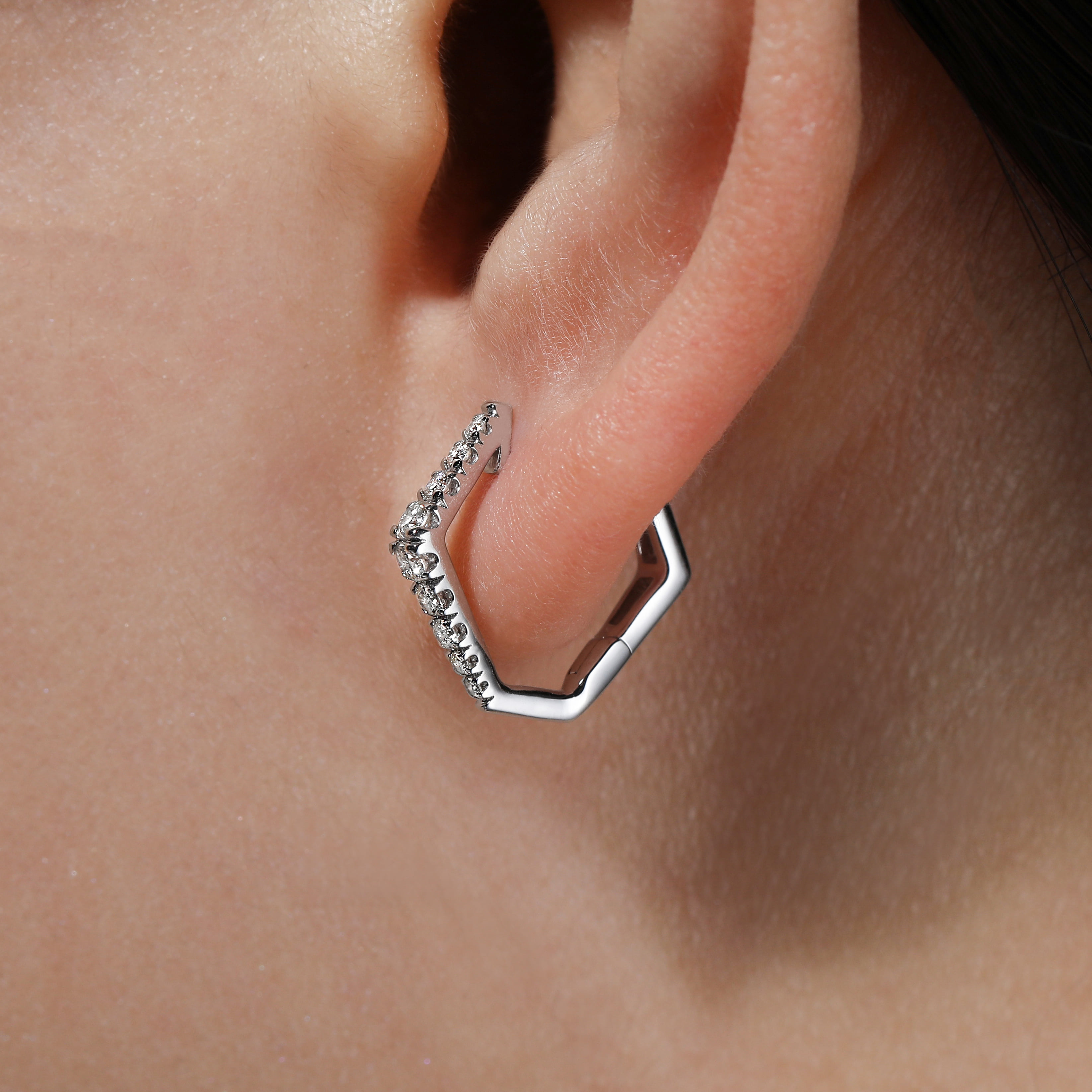 15mm Diamond Huggies in 14K White Gold, photograph 4