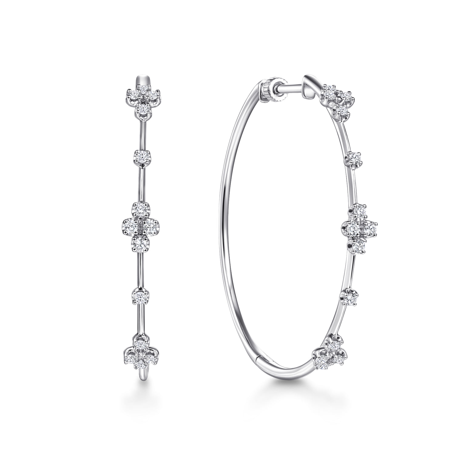 Prong Set 40mm Classic Diamond Hoop Earrings in 14K White Gold