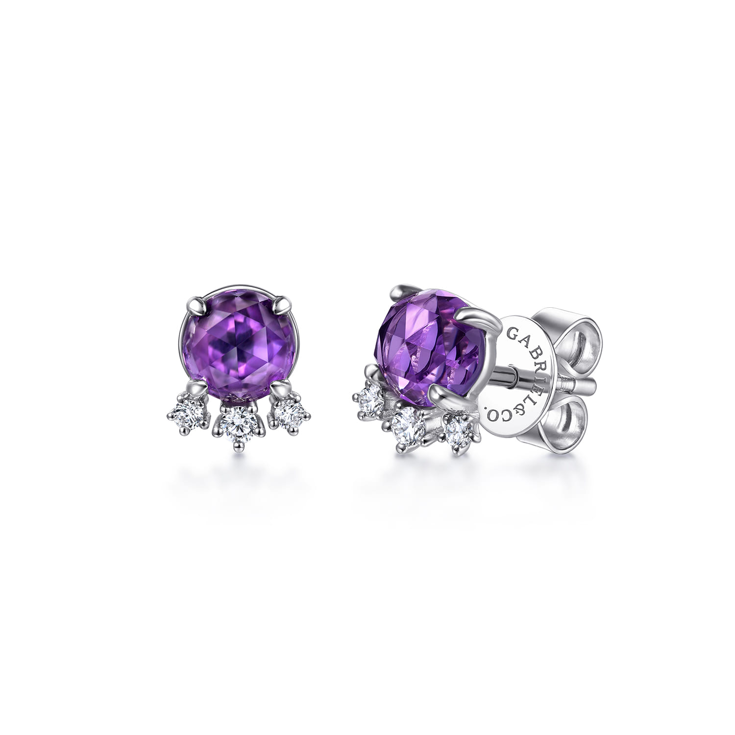 Round Amethyst and Diamond Accent Stud Earrings