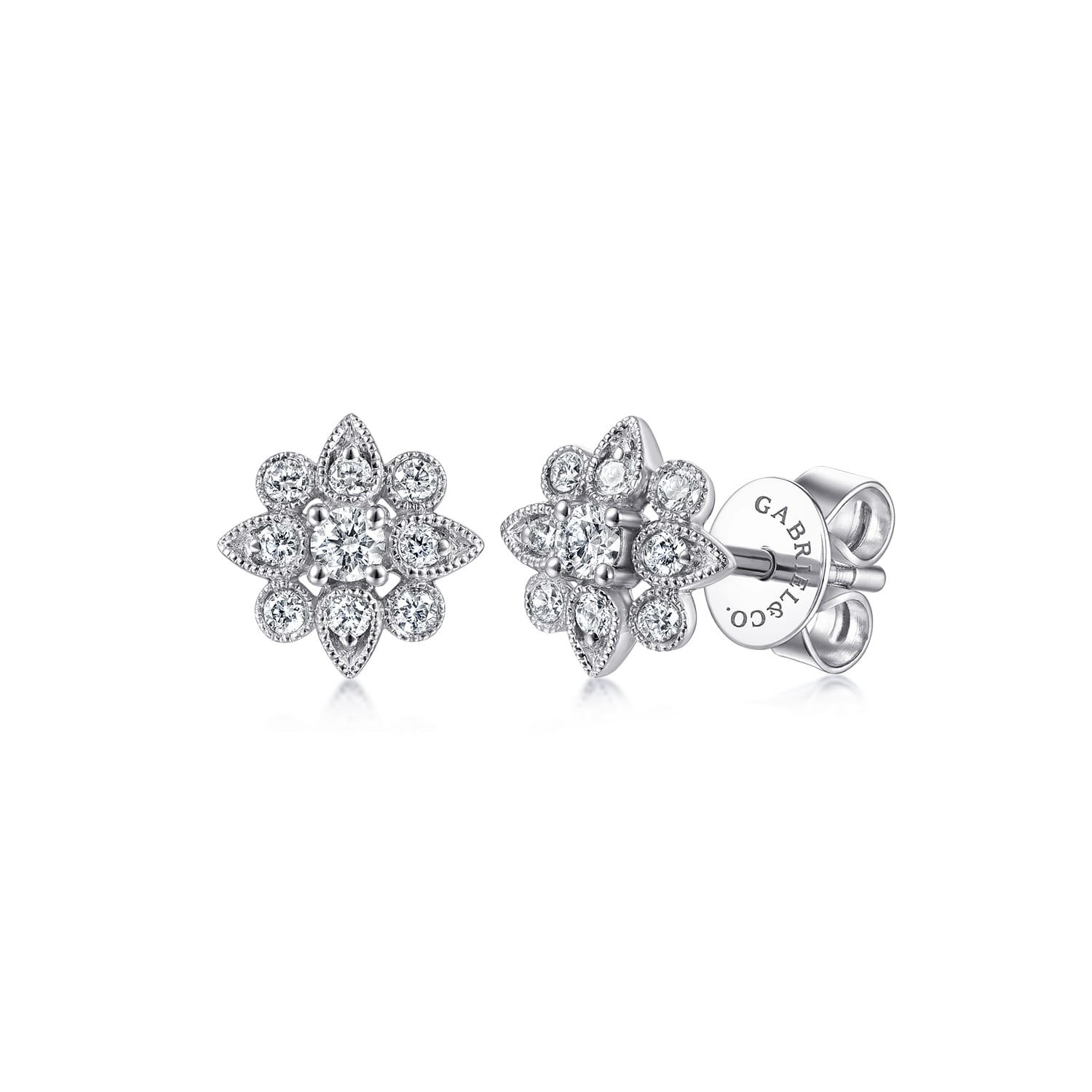 Floral Diamond Stud Earrings in 14K White Gold