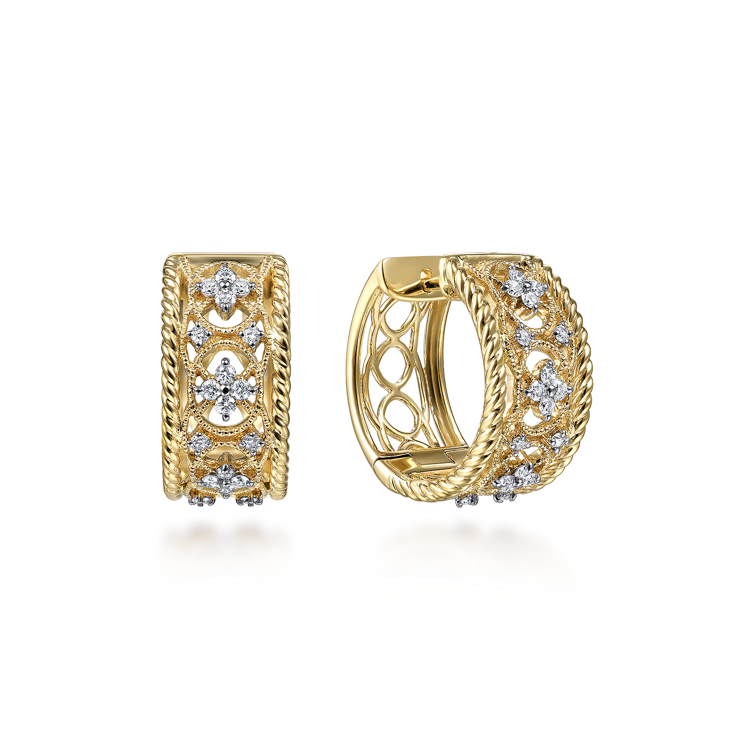 Wide Twisted 15mm Intricate Diamond Huggies