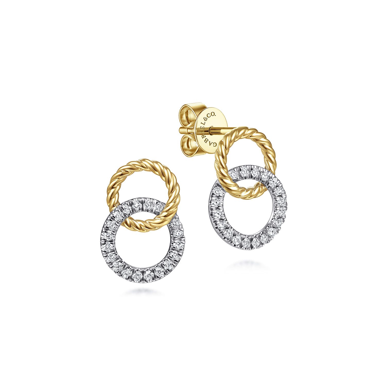 Open Circle Twisted Rope and Diamond Stud Earrings