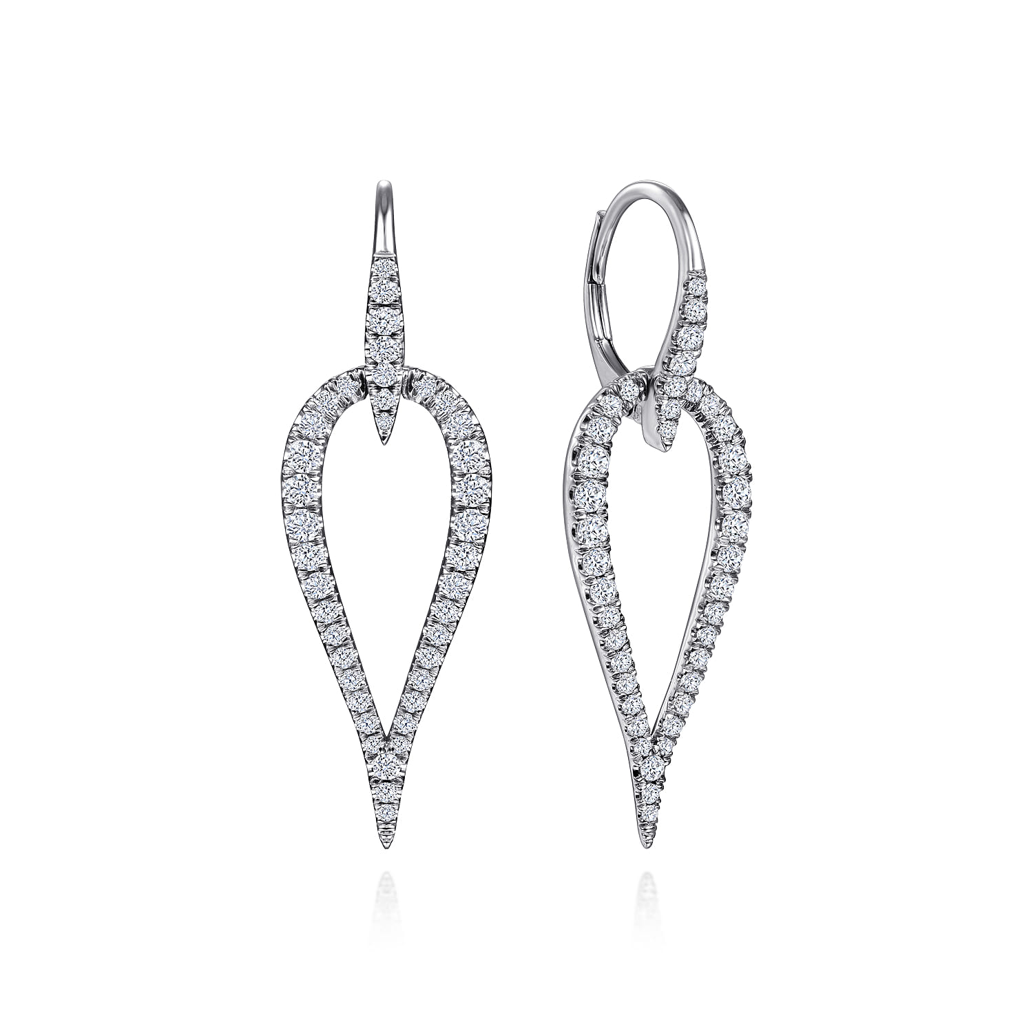 Open Diamond Teardrop Leverback Earrings in 14K White Gold