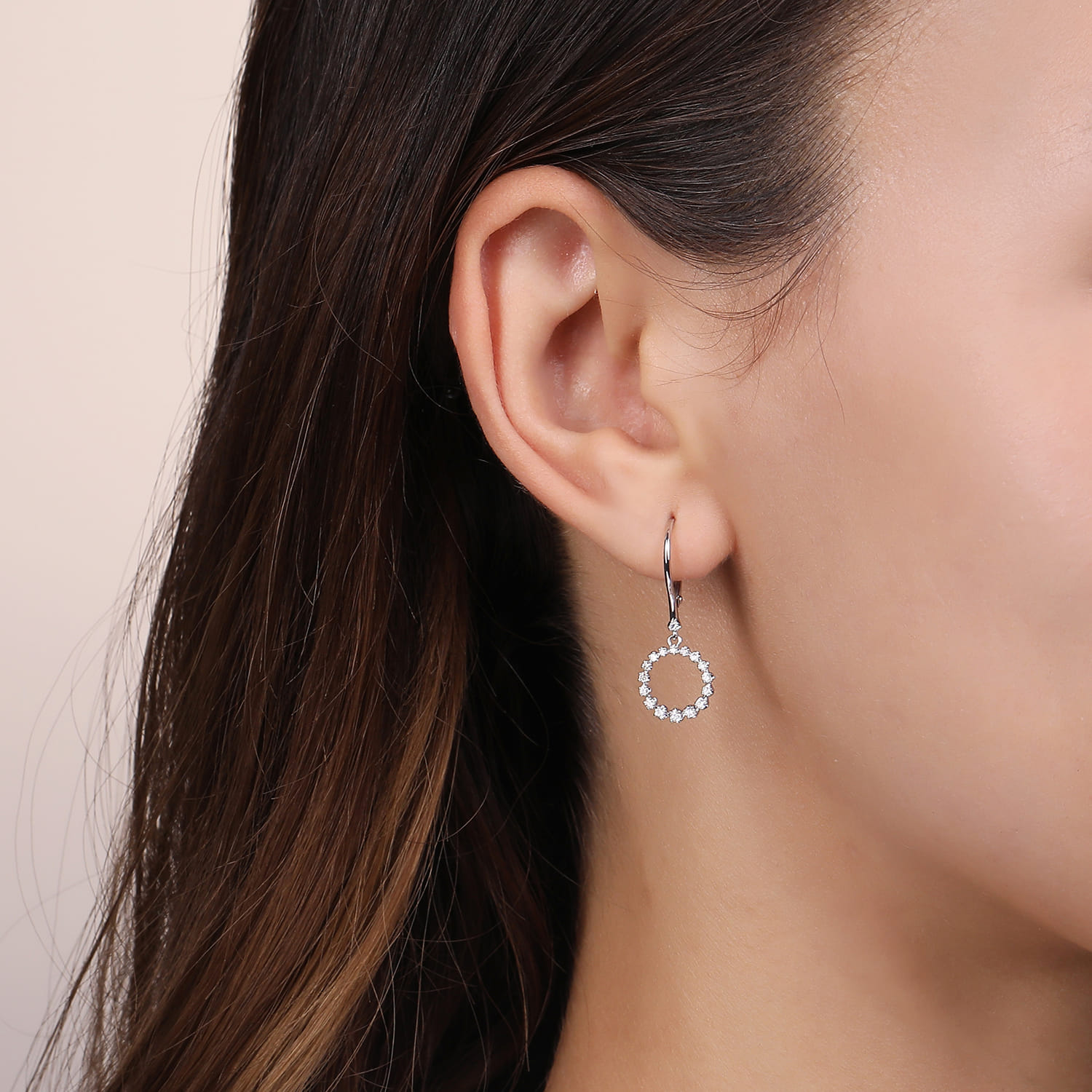 Drop Earrings Huggie Diamond 0.25ct in 14K White Gold, photograph 2