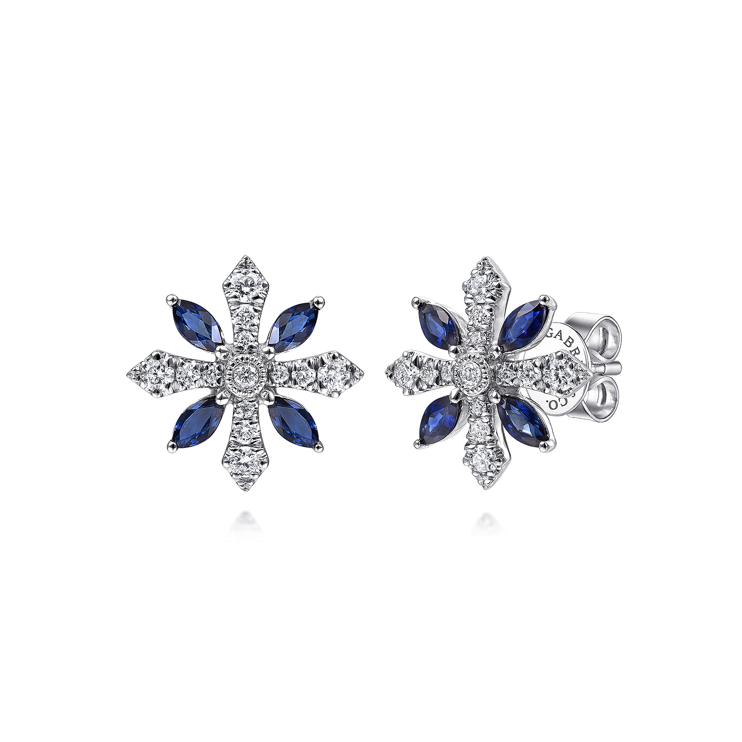 Diamond and Sapphire Flower Stud Earrings