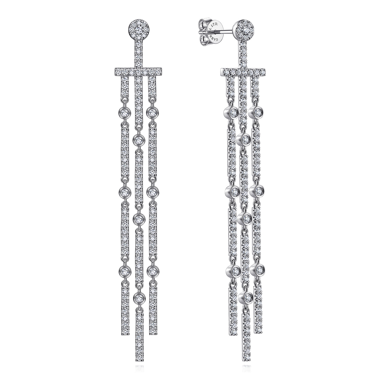 Three Row Linear Drop Diamond Stud Earrings